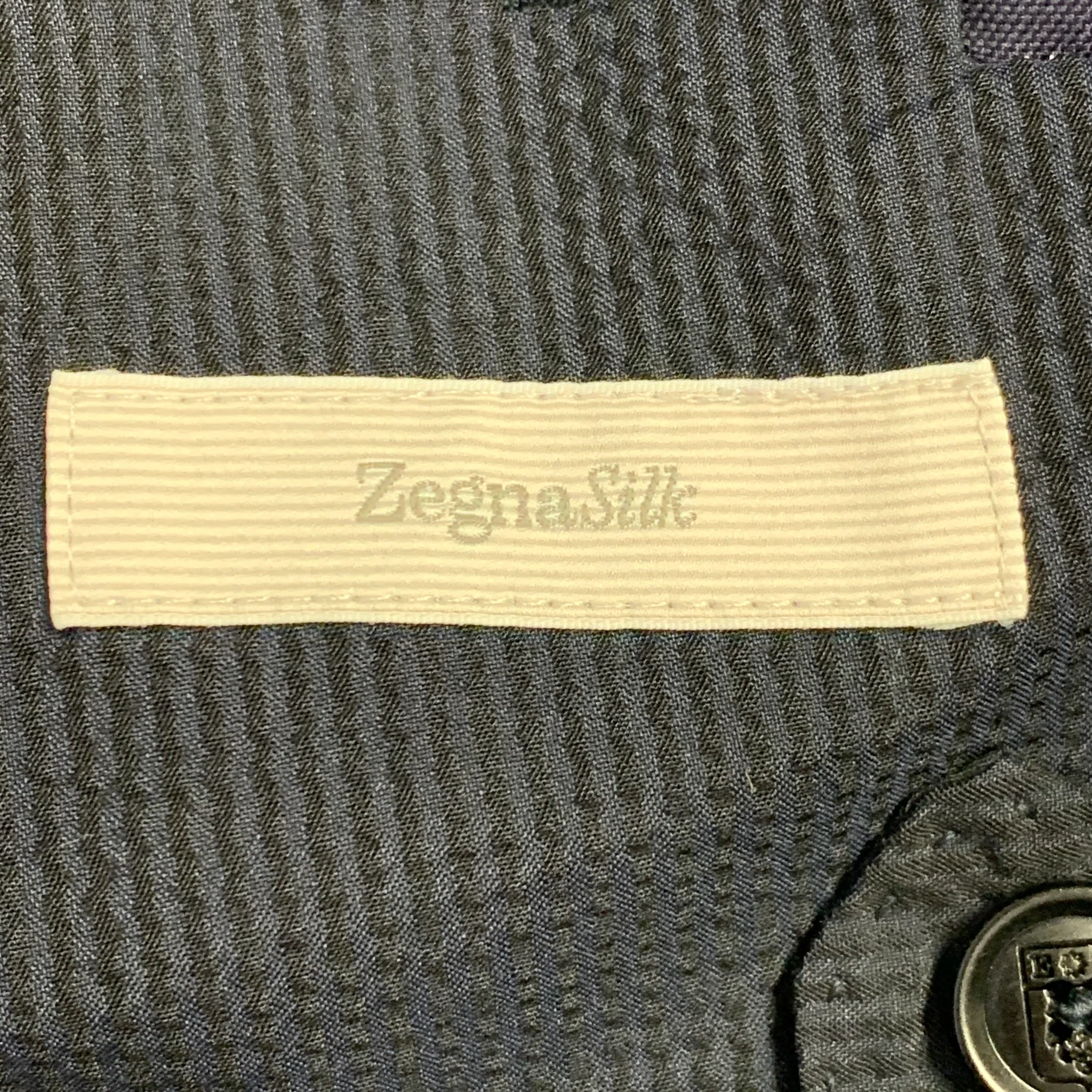 ERMENEGILDO ZEGNA Size 48 Navy Black Seersucker Silk Jacket - Image 7