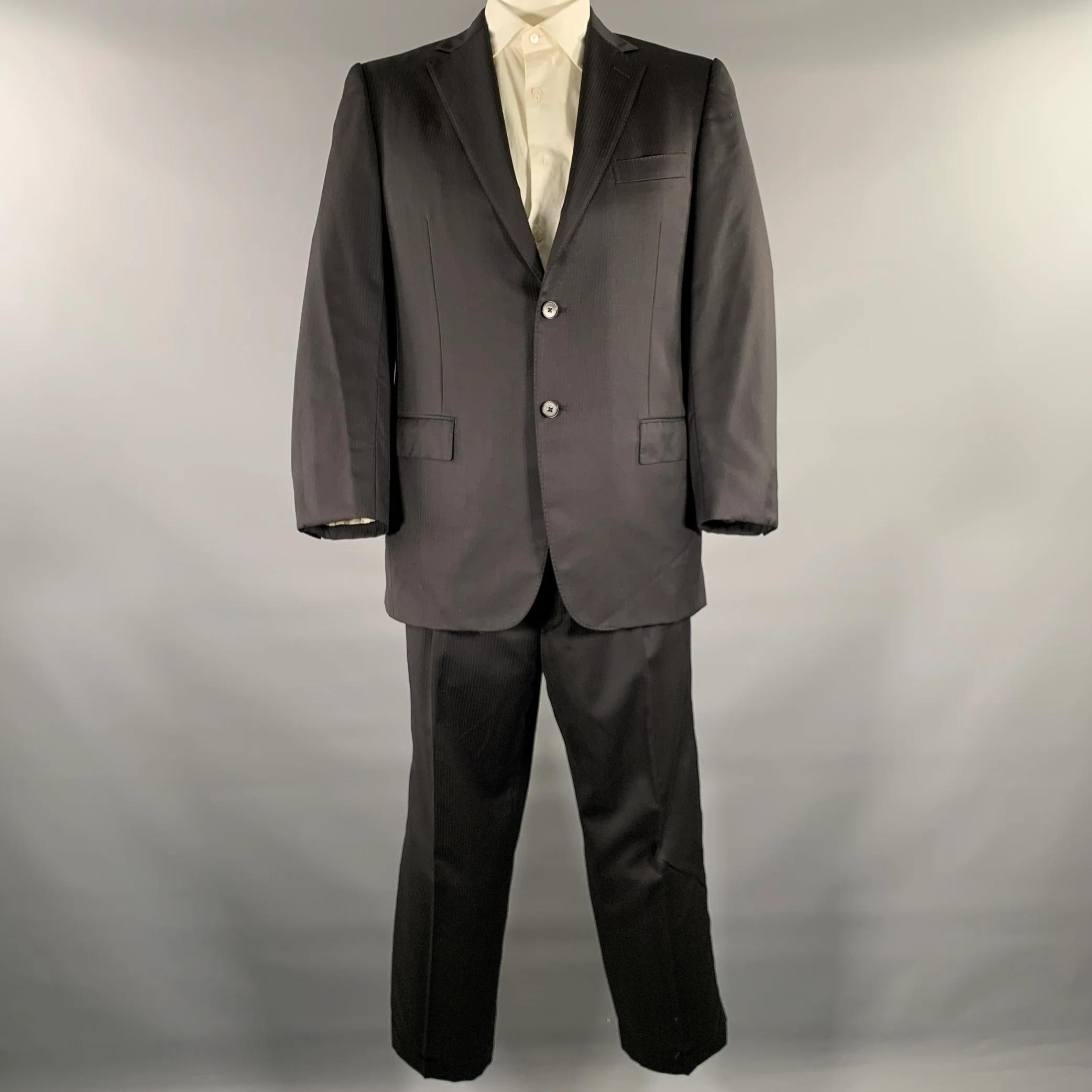ERMENEGILDO ZEGNA Size 52 Black Pinstripe Wool Silk Notch Lapel Suit - Image 2