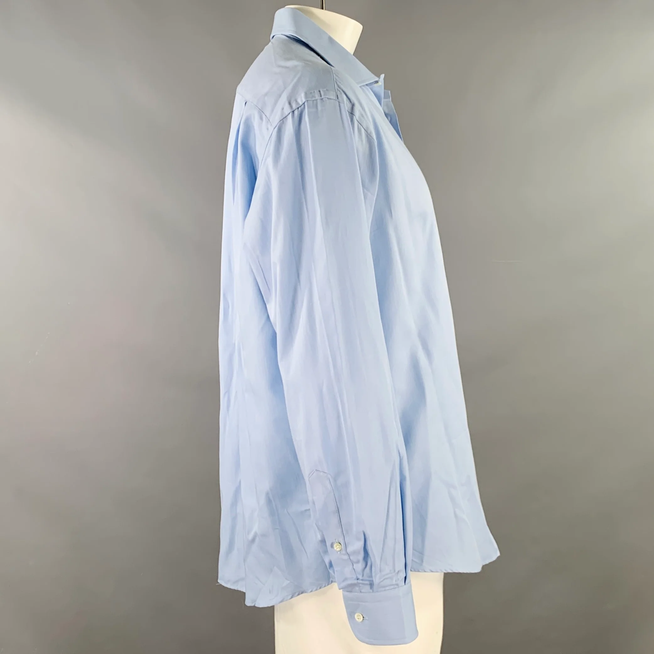 ERMENEGILDO ZEGNA Size L Blue Cotton Spread Collar Long Sleeve Shirt - Image 2