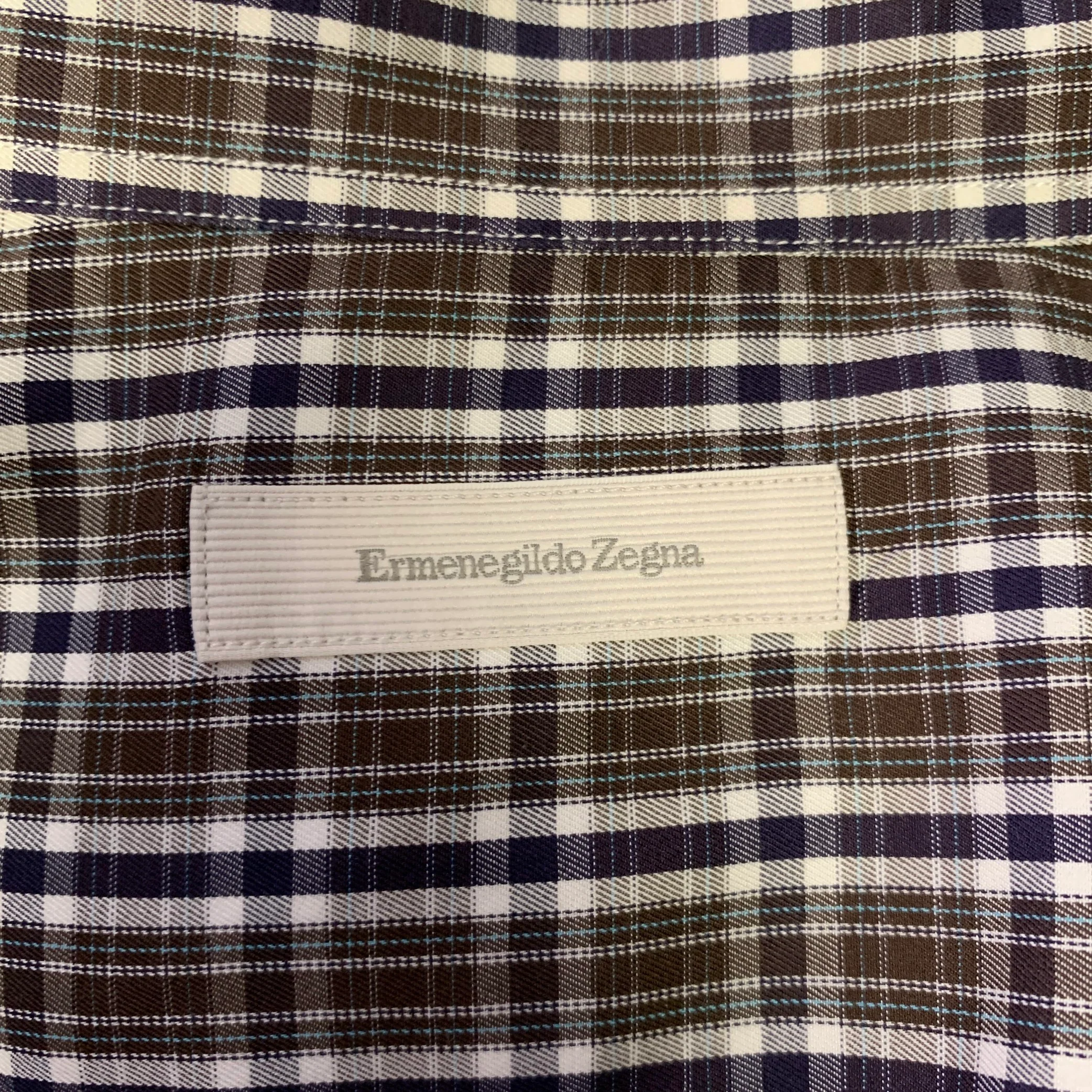ERMENEGILDO ZEGNA Size L Brown Black White Plaid Cotton Long Sleeve Shirt - Image 5