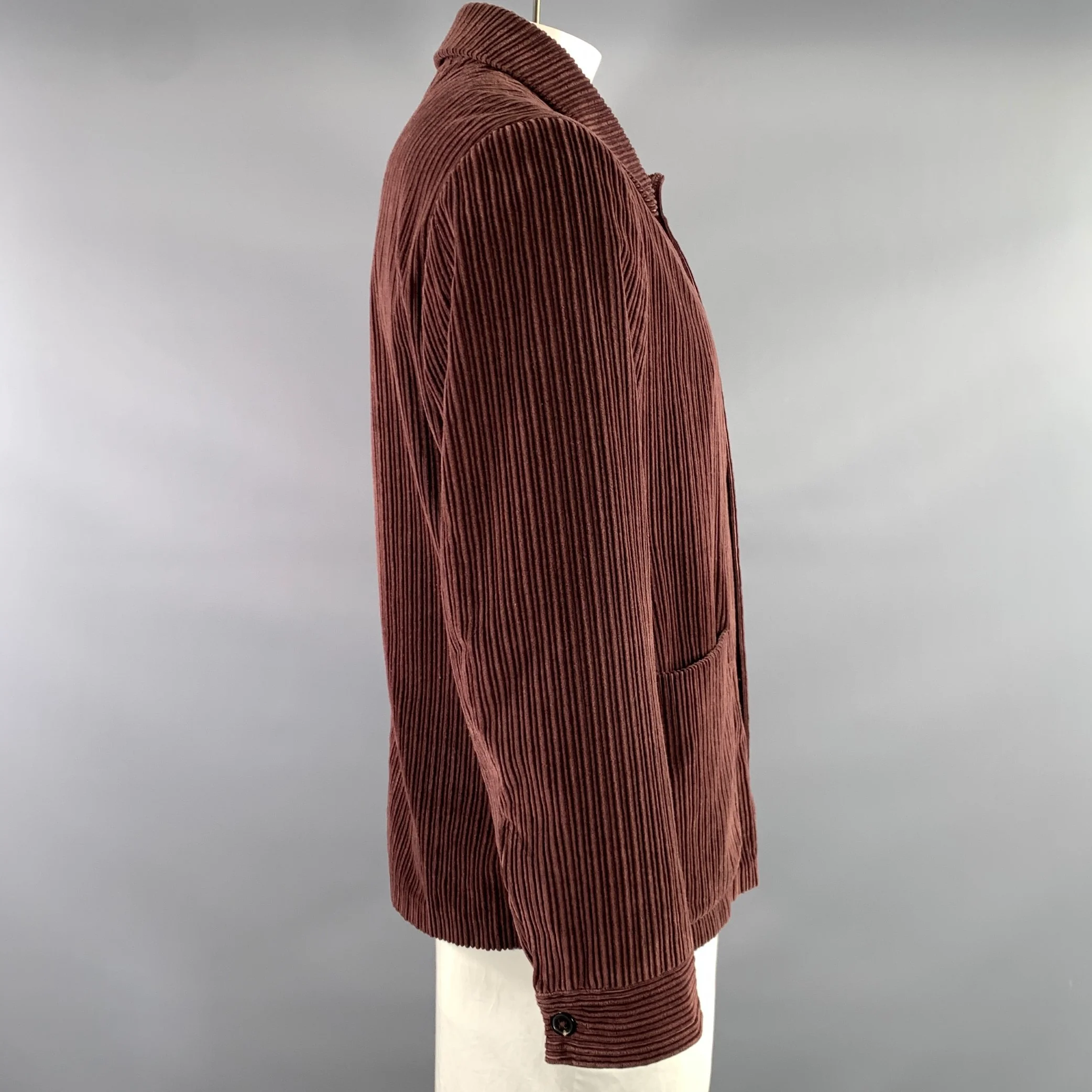 ERMENEGILDO ZEGNA Size L Burgundy Corduroy Cotton cashmere Chore Jacket - Image 2