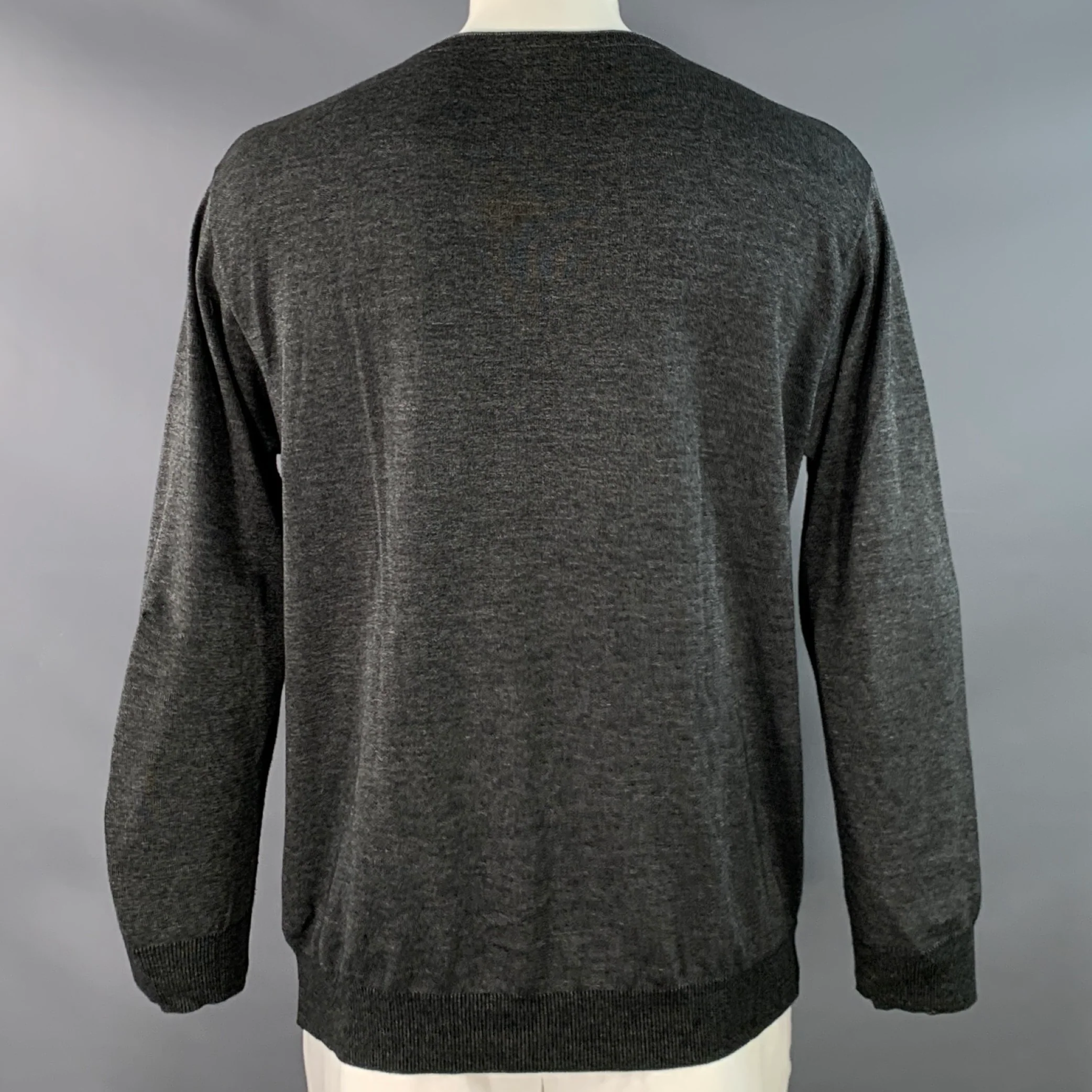 ERMENEGILDO ZEGNA Size L Grey Black Cotton Crew Neck Pullover - Image 3