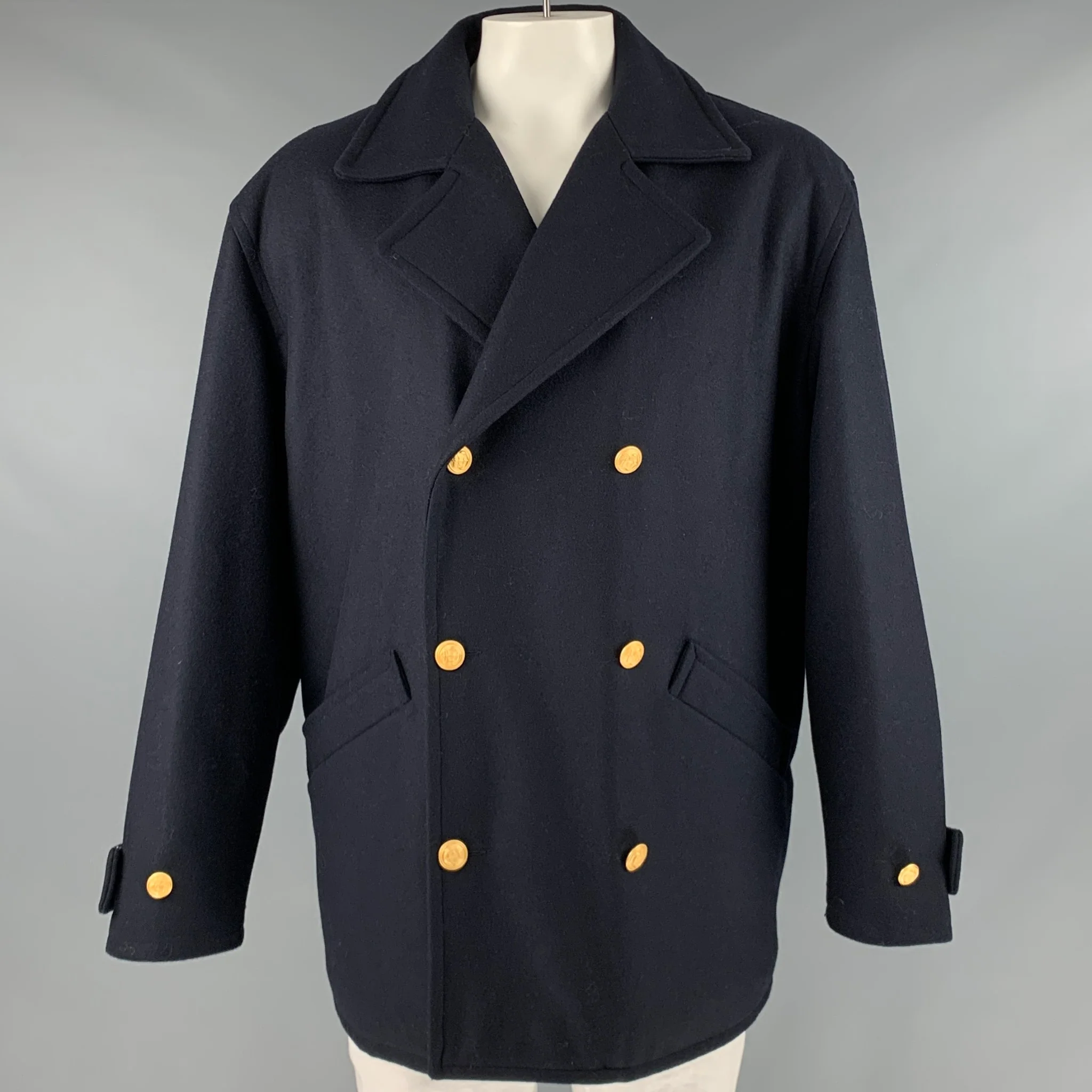 ERMENEGILDO ZEGNA Size L Navy Wool Double Breasted Peacoat