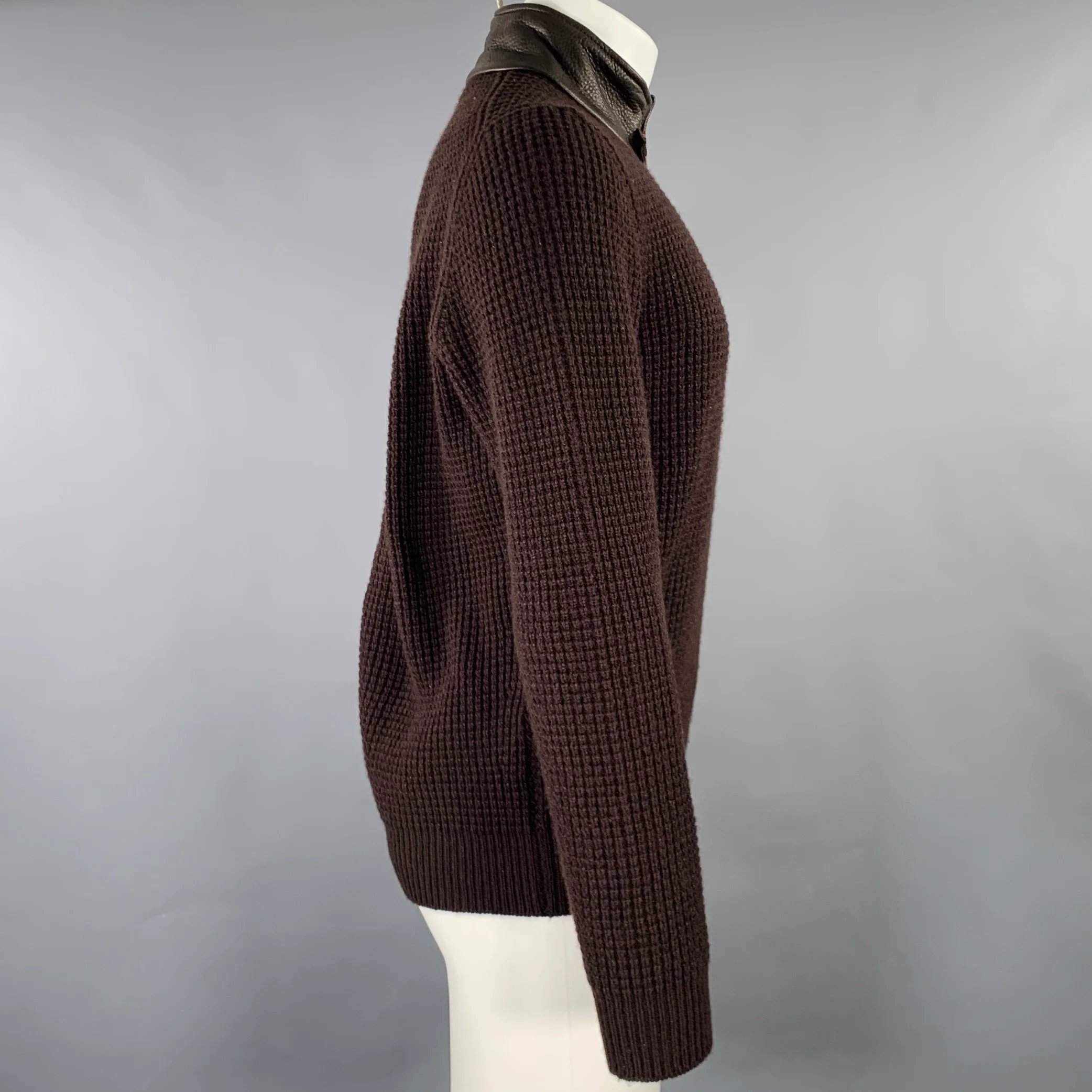 ERMENEGILDO ZEGNA Size M Brown Knit Cashmere 1/4 Zip Sweater - Image 3