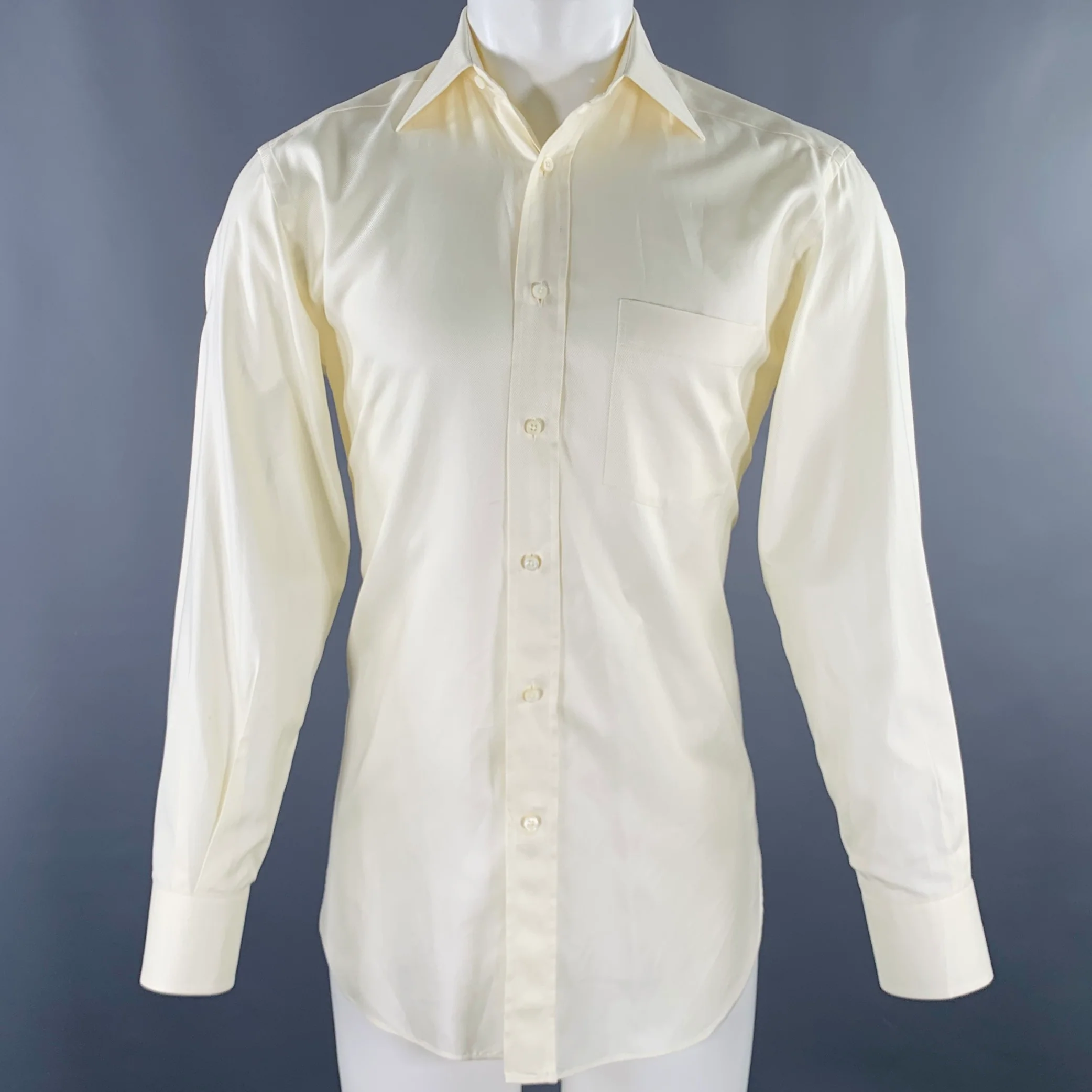 ERMENEGILDO ZEGNA Size M Cream Cotton Button Down Long Sleeve Shirt