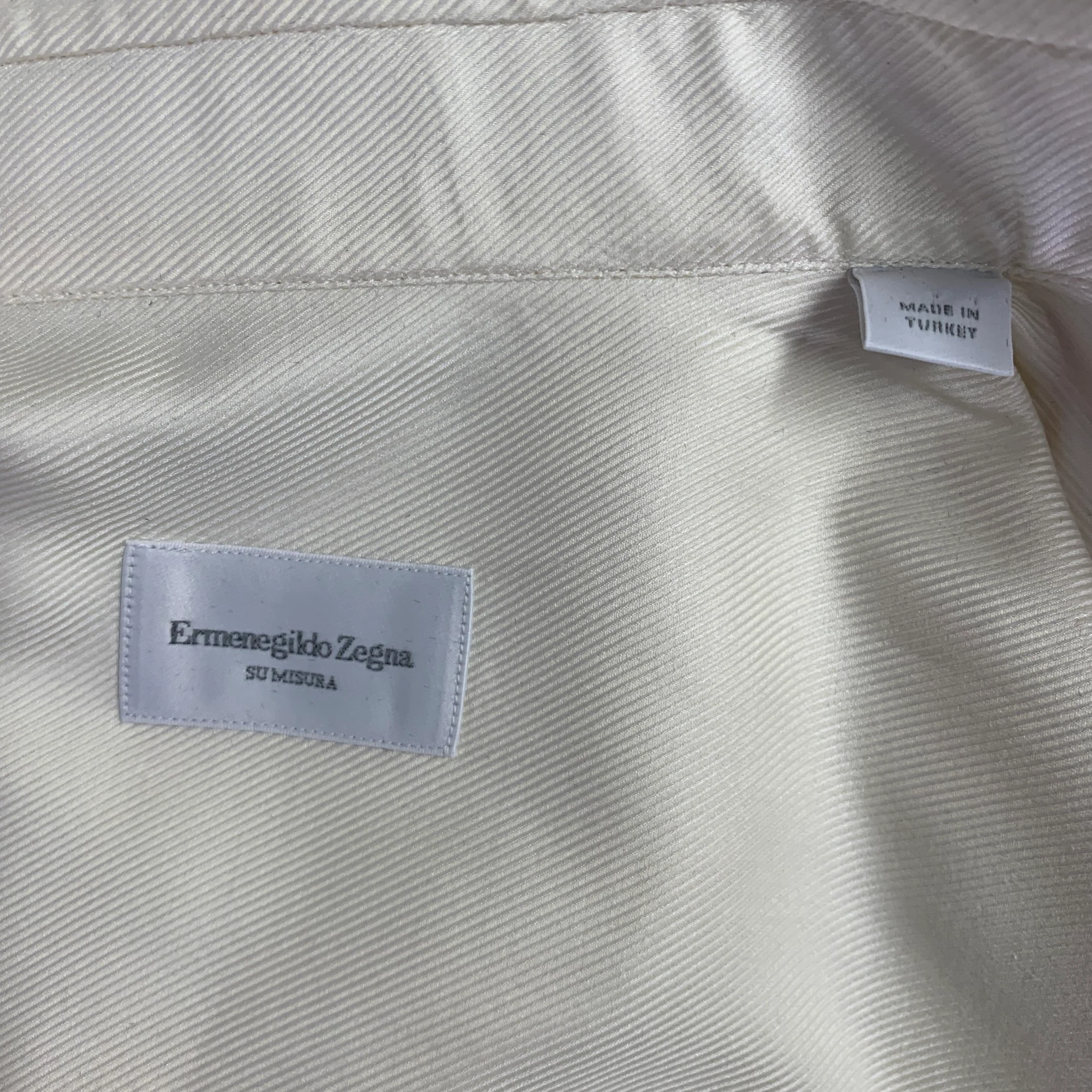 ERMENEGILDO ZEGNA Size M Cream Cotton Button Down Long Sleeve Shirt - Image 5