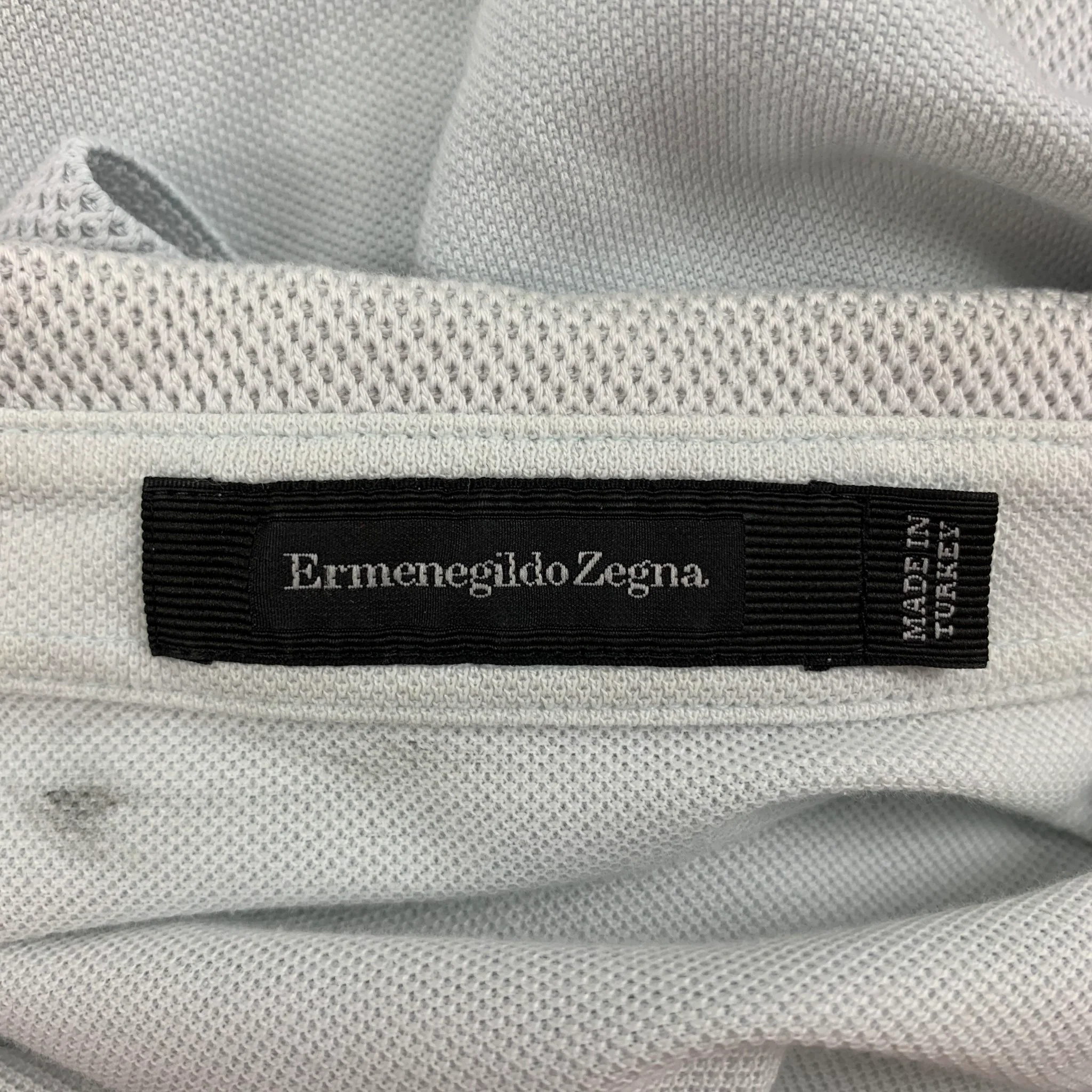 ERMENEGILDO ZEGNA Size M Light Blue Cotton Short Sleeve Polo - Image 7
