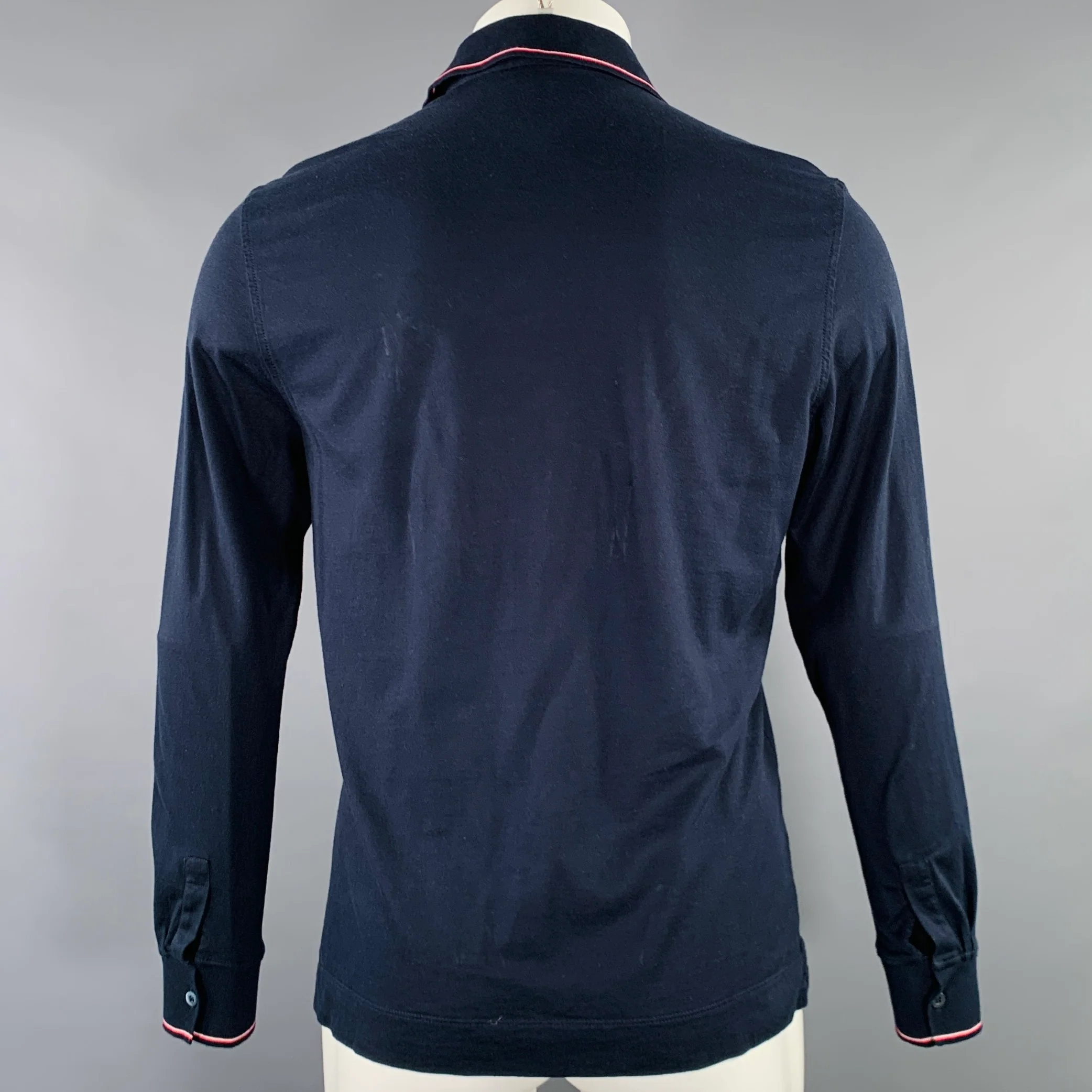 ERMENEGILDO ZEGNA Size M Navy Red White Contrast Trim Cotton Pullover - Image 3