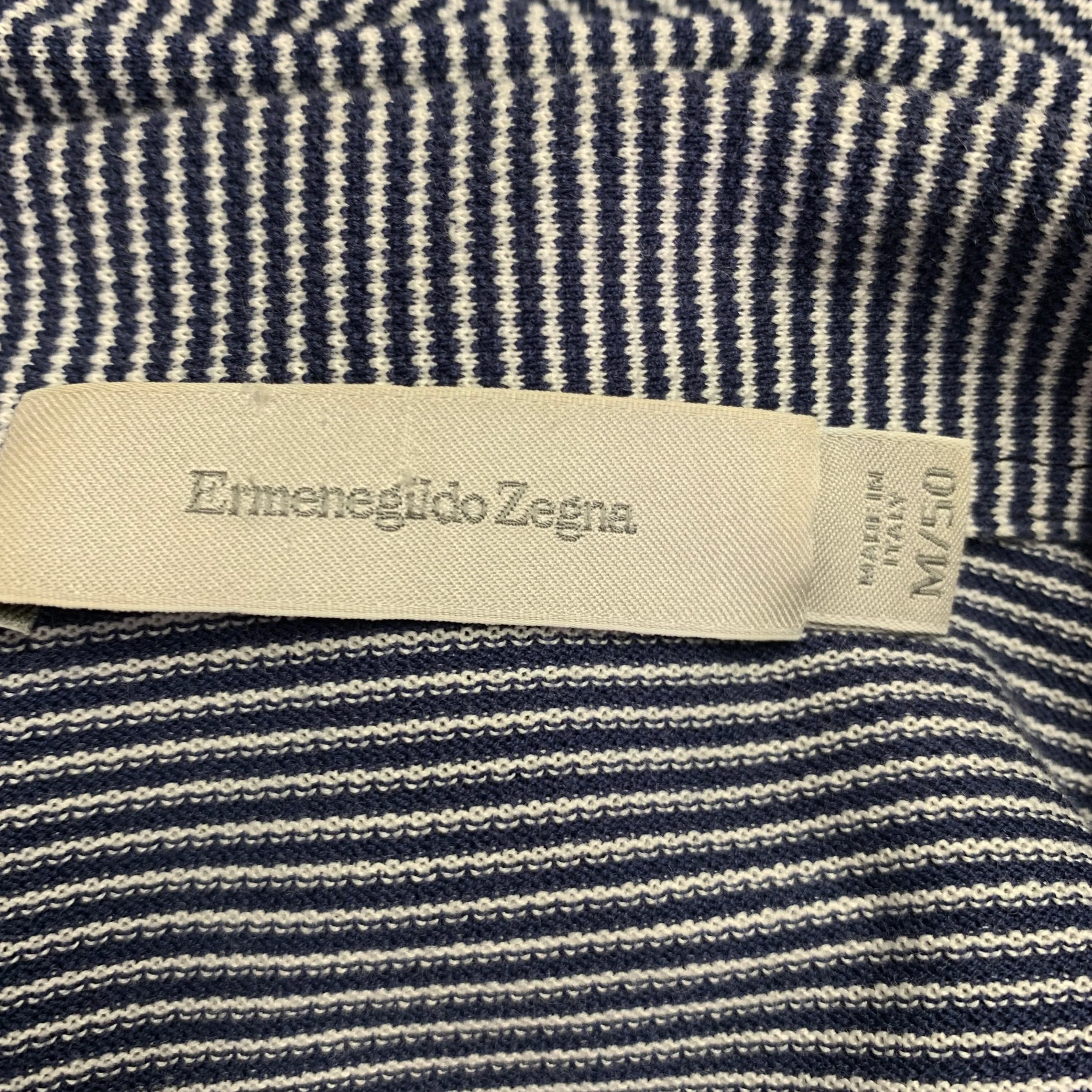 ERMENEGILDO ZEGNA Size M Navy White Stripe Cotton Long Sleeve Polo - Image 5