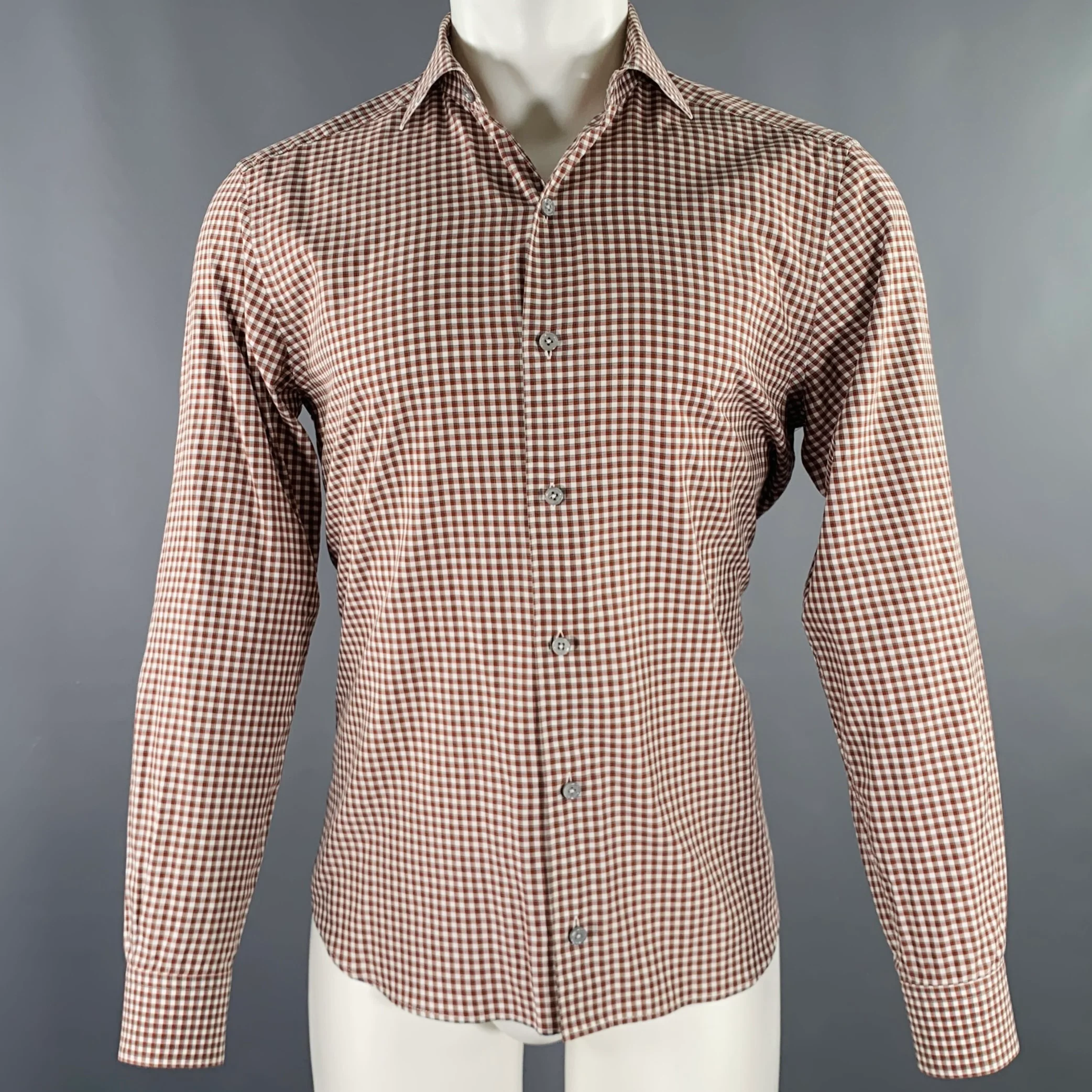 ERMENEGILDO ZEGNA Size M Red White Plaid Long Sleeve Shirt