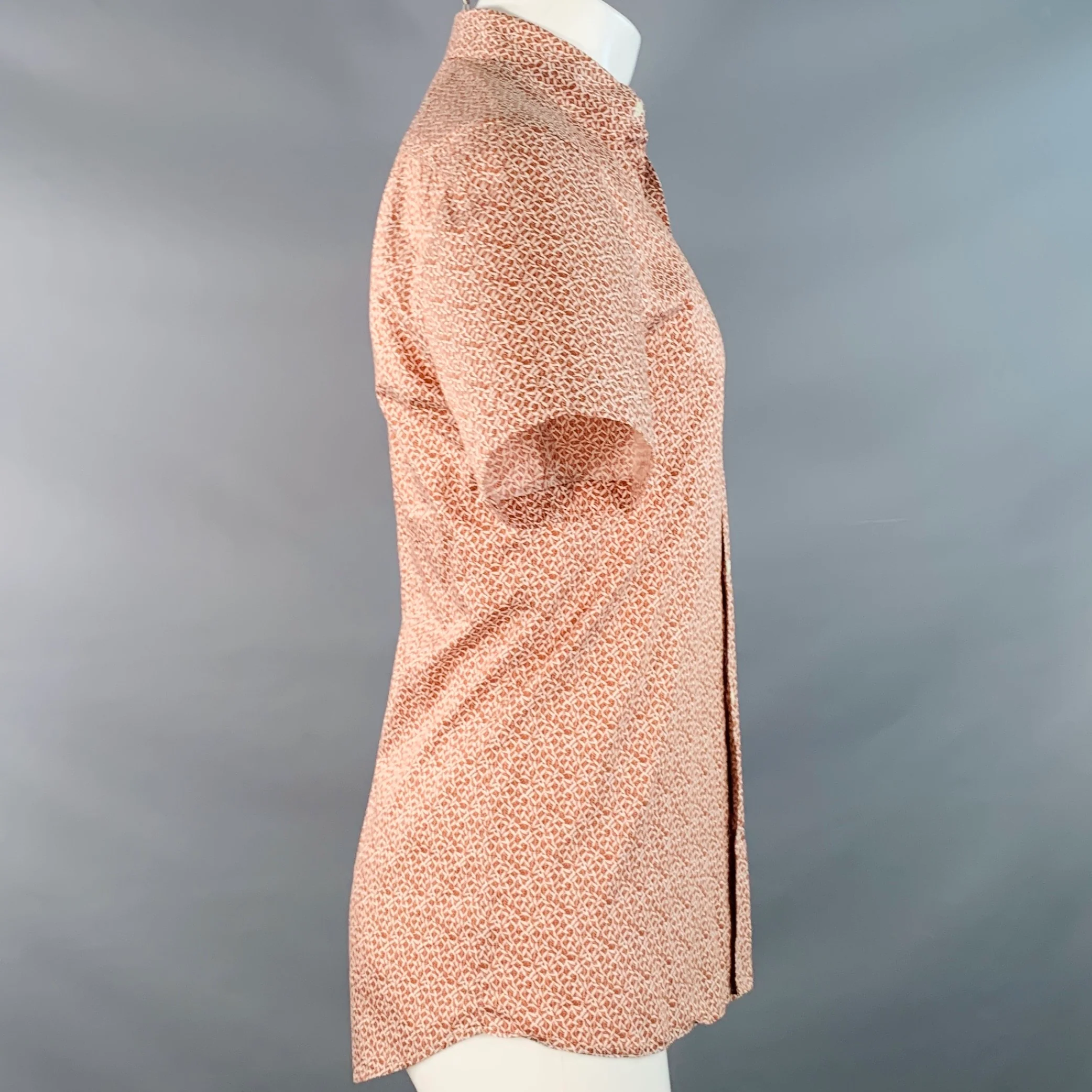 ERMENEGILDO ZEGNA Size M White Rust Abstract Cotton Short Sleeve Shirt - Image 3