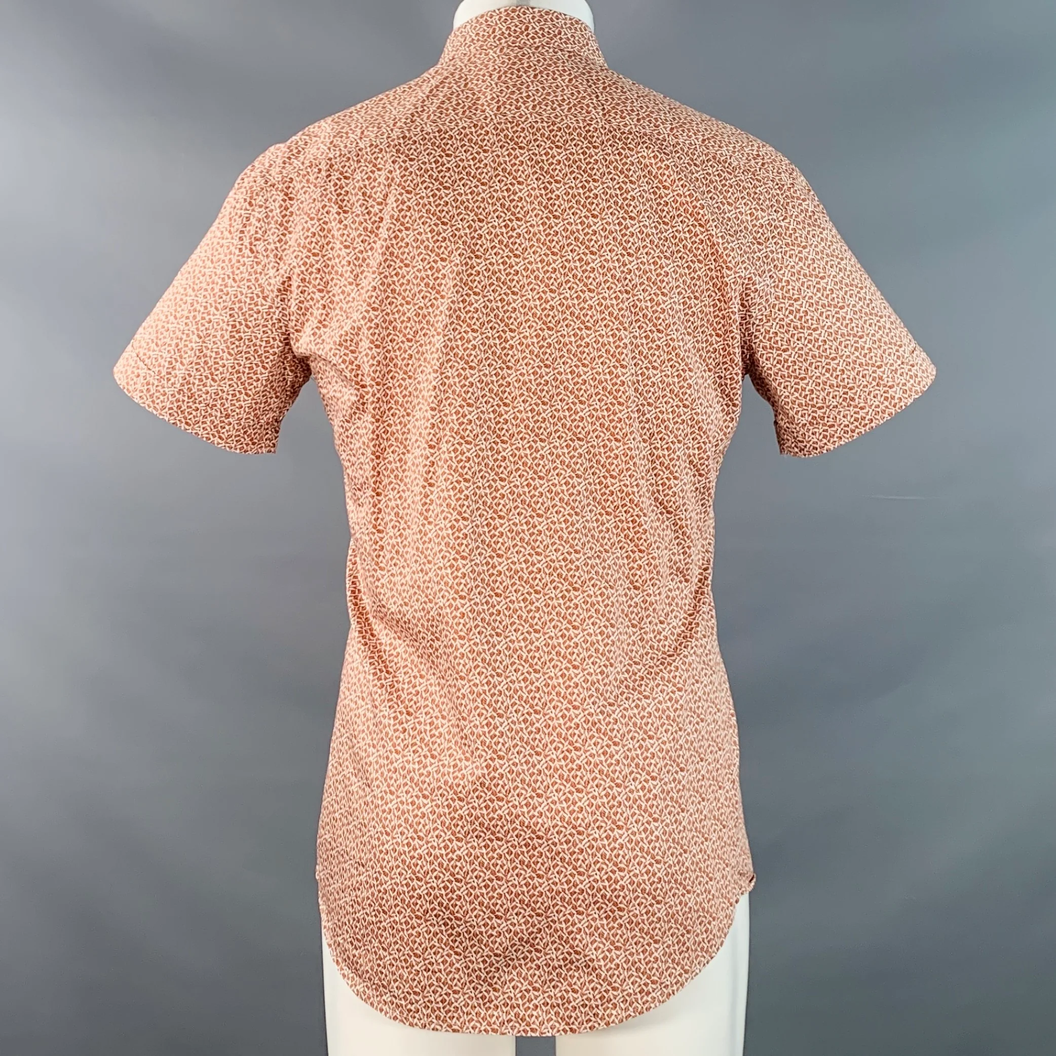ERMENEGILDO ZEGNA Size M White Rust Abstract Cotton Short Sleeve Shirt - Image 4