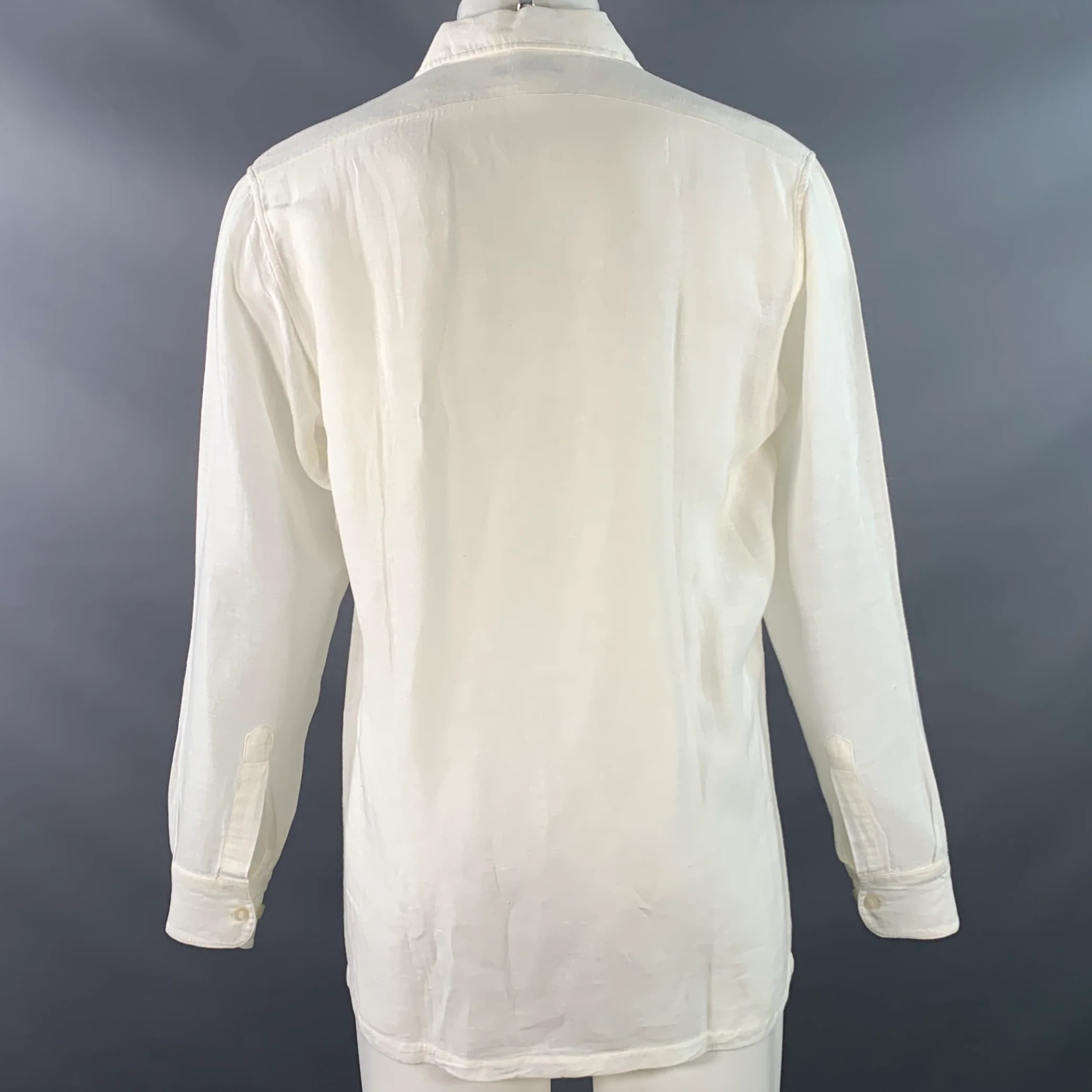 ERMENEGILDO ZEGNA Size M White Spread Collar Long Sleeve Shirt - Image 3