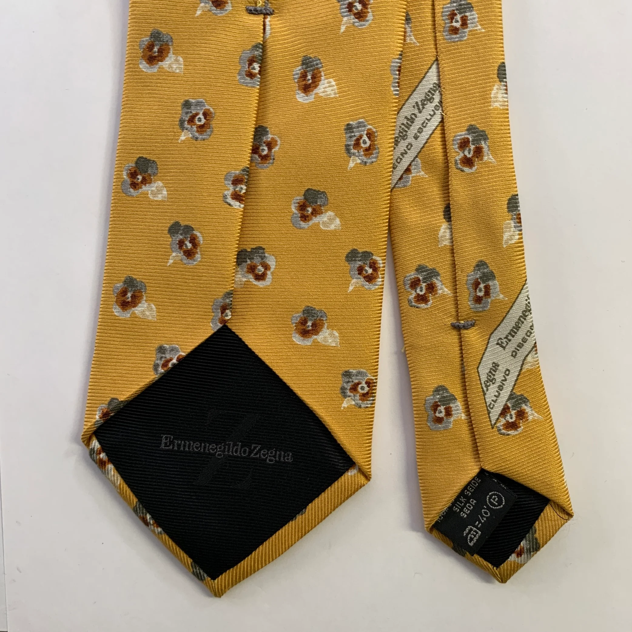 ERMENEGILDO ZEGNA Size One Size Yellow Rust Floral Silk Tie - Image 2
