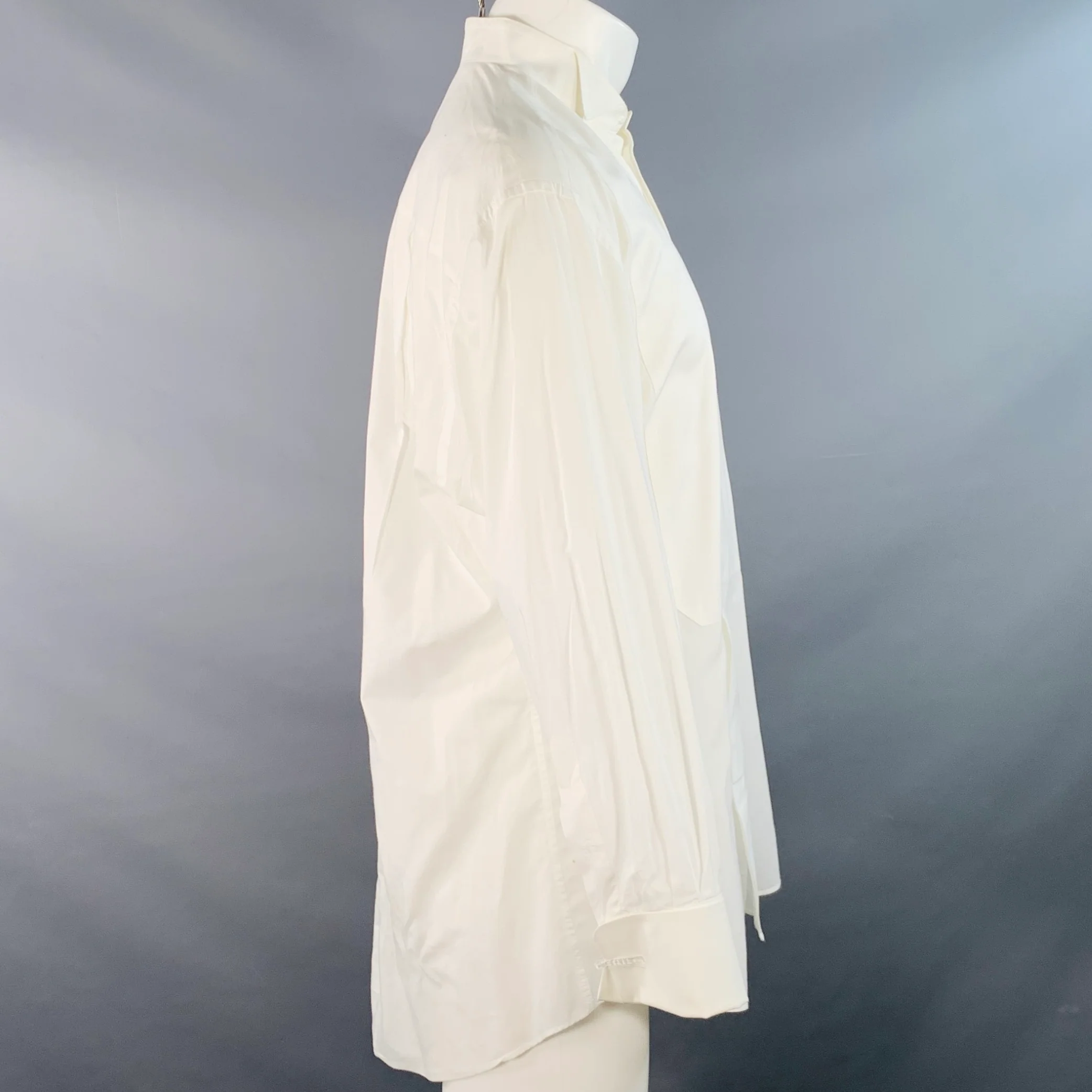 ERMENEGILDO ZEGNA Size S Cream Textured Wingtip French Cuff Tuxedo Long Sleeve Shirt - Image 2