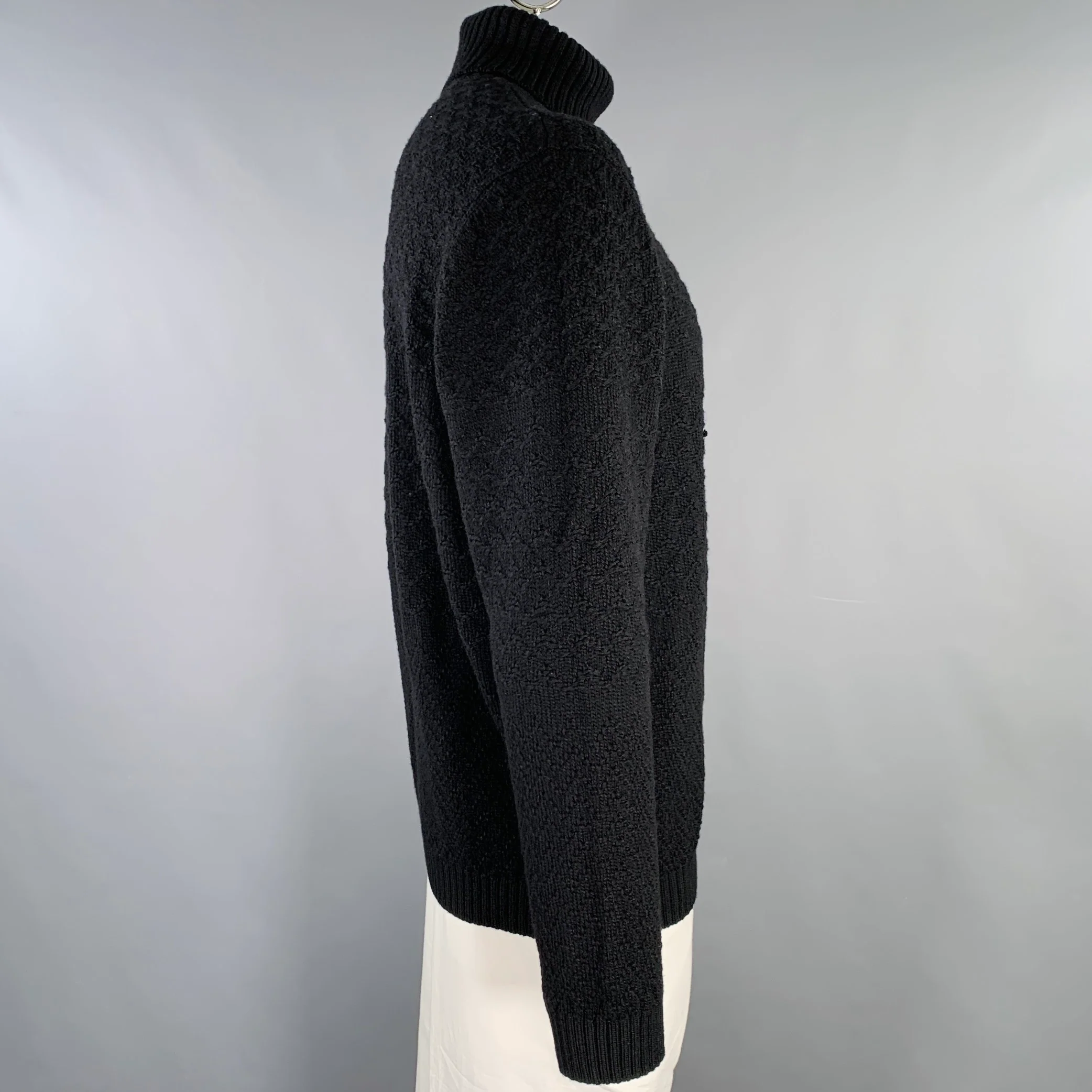 ERMENEGILDO ZEGNA Size XL Black Knit Wool Turtleneck Sweater - Image 3