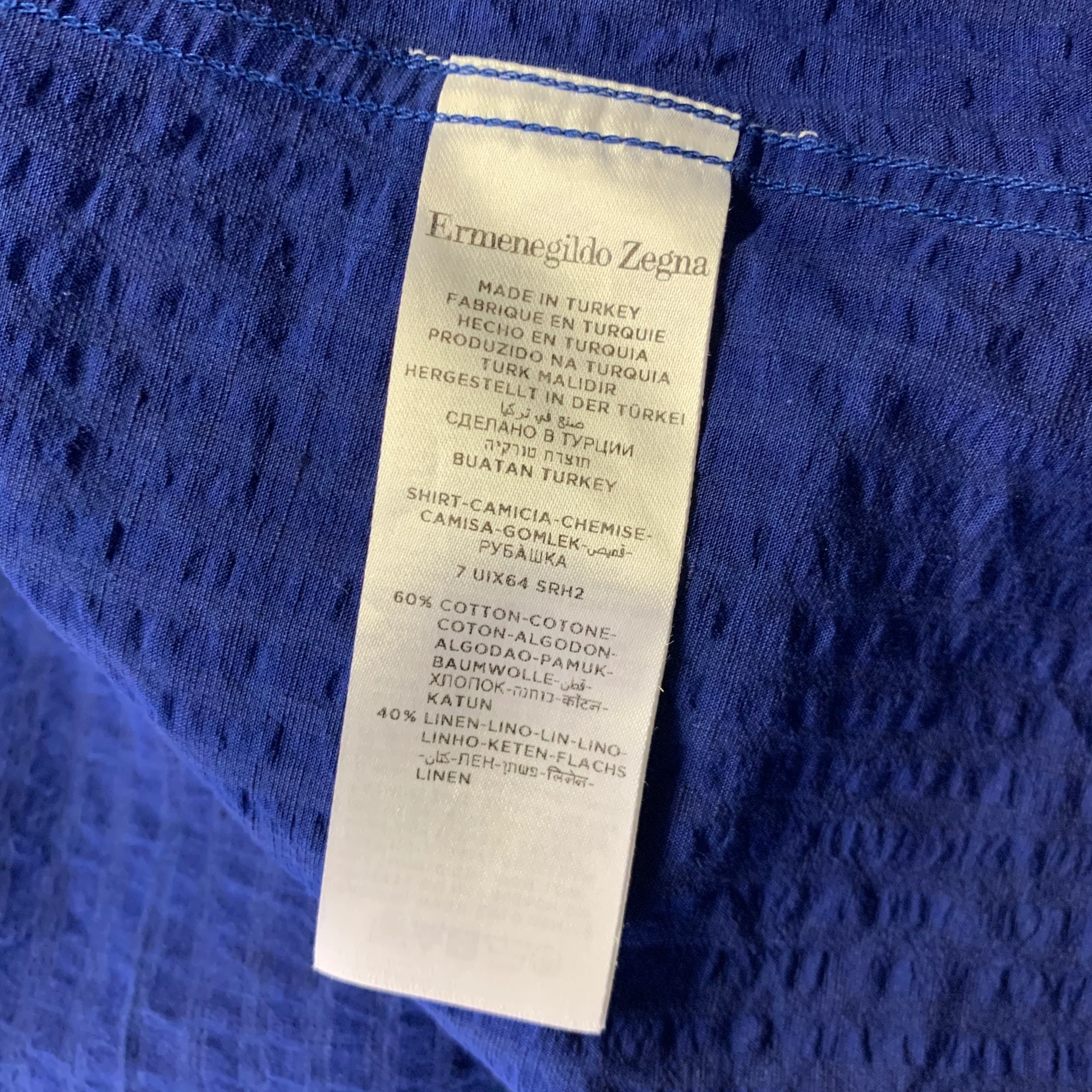ERMENEGILDO ZEGNA Size XL Blue Seersucker Linen Blend Long Sleeve Shirt - Image 7