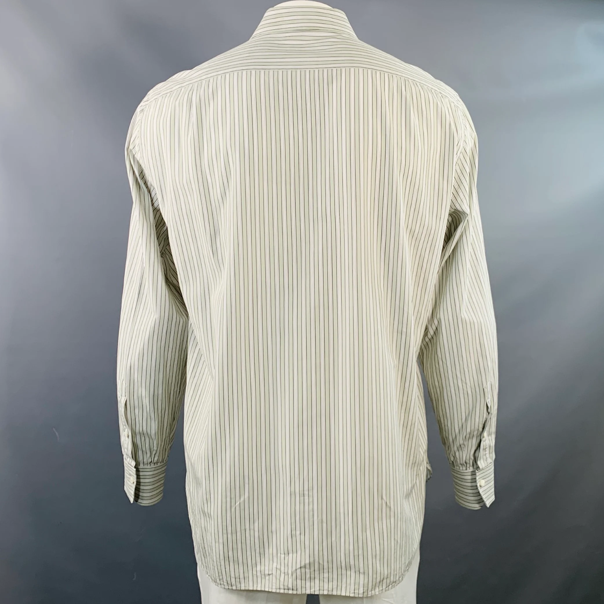 ERMENEGILDO ZEGNA Size XL Green Brown White Stripe Cotton Long Sleeve Shirt - Image 4