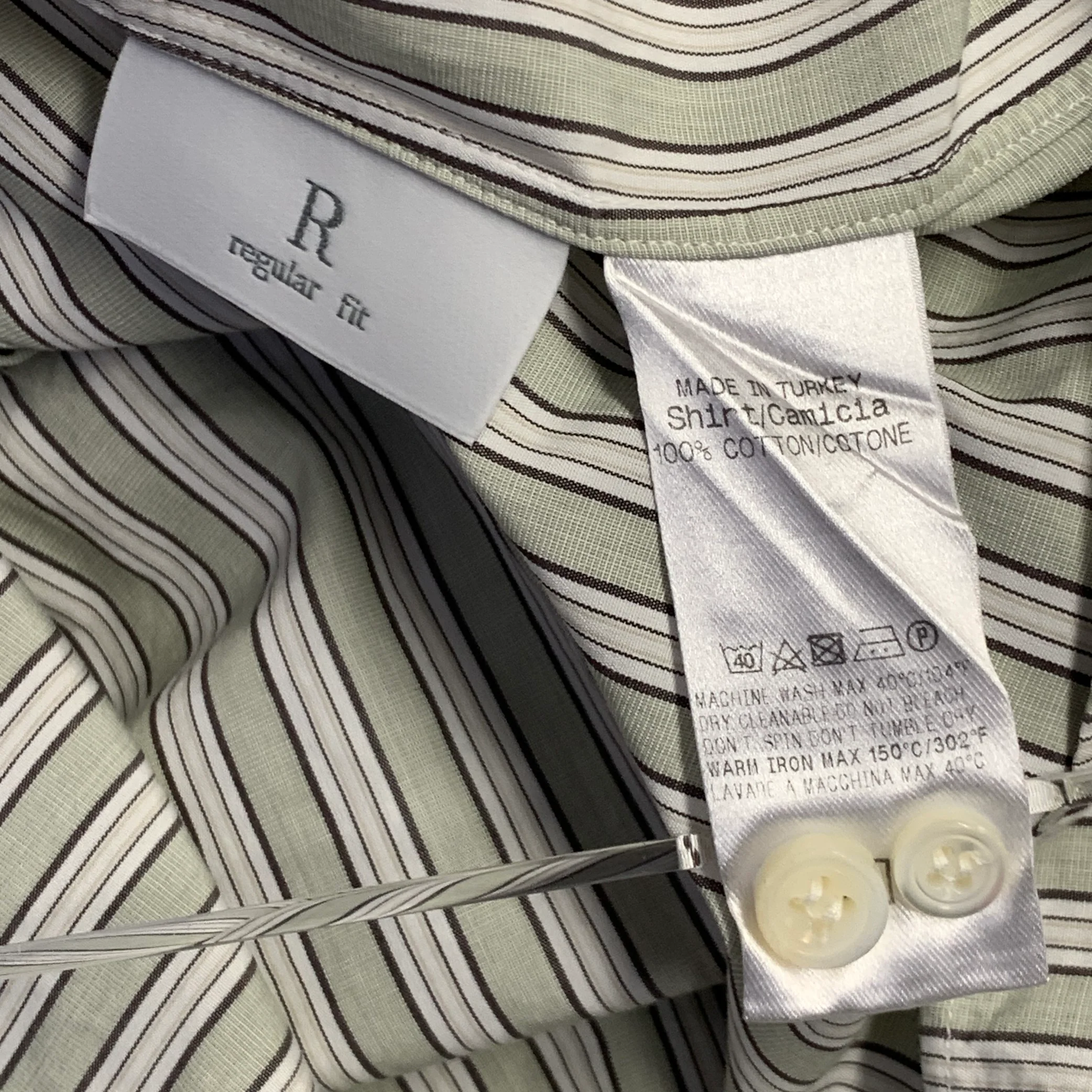 ERMENEGILDO ZEGNA Size XL Green Brown White Stripe Cotton Long Sleeve Shirt - Image 7