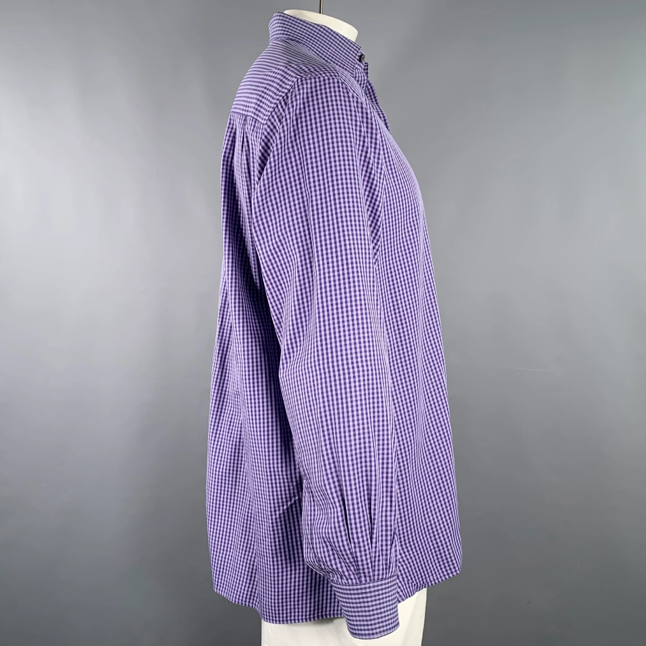 ERMENEGILDO ZEGNA Size XL Purple Lavender Checkered Cotton Long Sleeve Shirt - Image 2