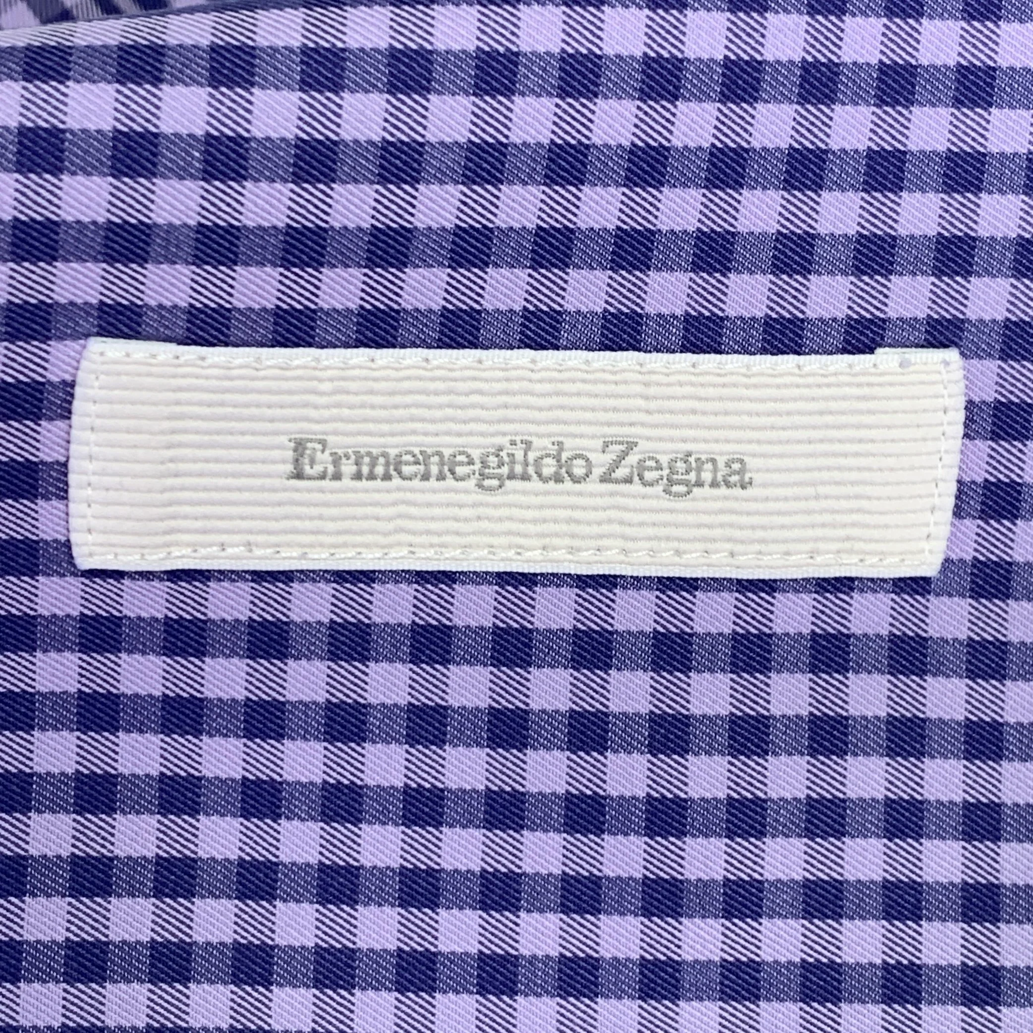 ERMENEGILDO ZEGNA Size XL Purple Lavender Checkered Cotton Long Sleeve Shirt - Image 4