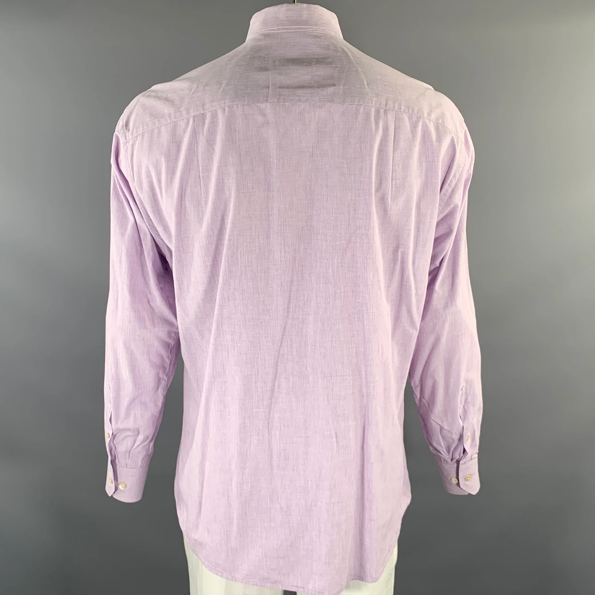 ERMENEGILDO ZEGNA Size XL Purple Lilac Heather Cotton Long Sleeve Shirt - Image 3