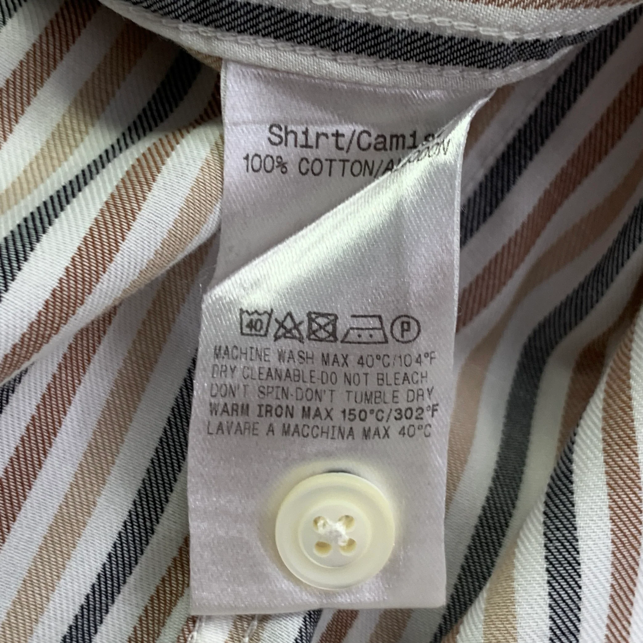 ERMENEGILDO ZEGNA Size XL White Brown Black Stripe Cotton Long Sleeve Shirt - Image 6