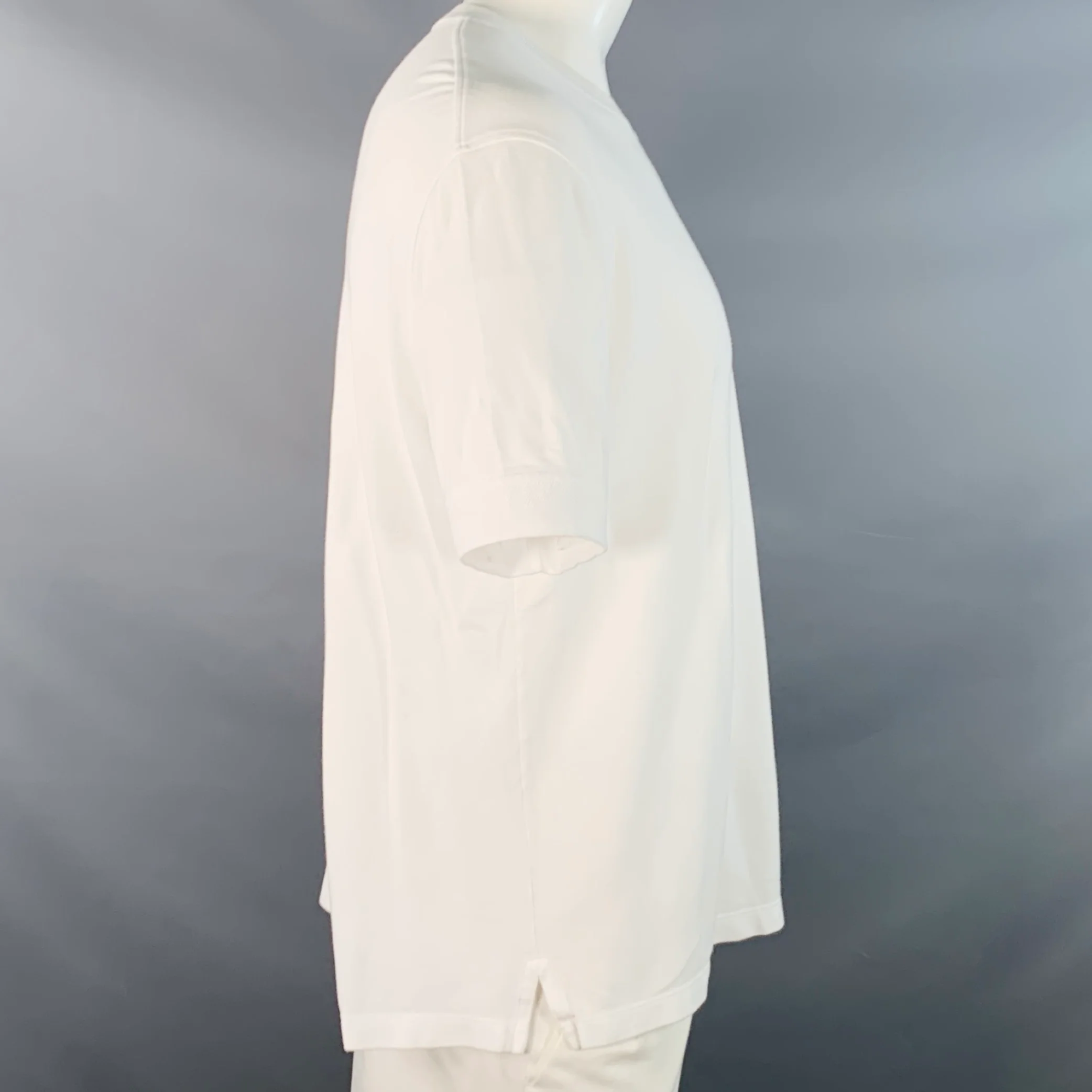 ERMENEGILDO ZEGNA Size XXXL White Brown Logo Cotton Pique Crew Neck T-shirt - Image 3