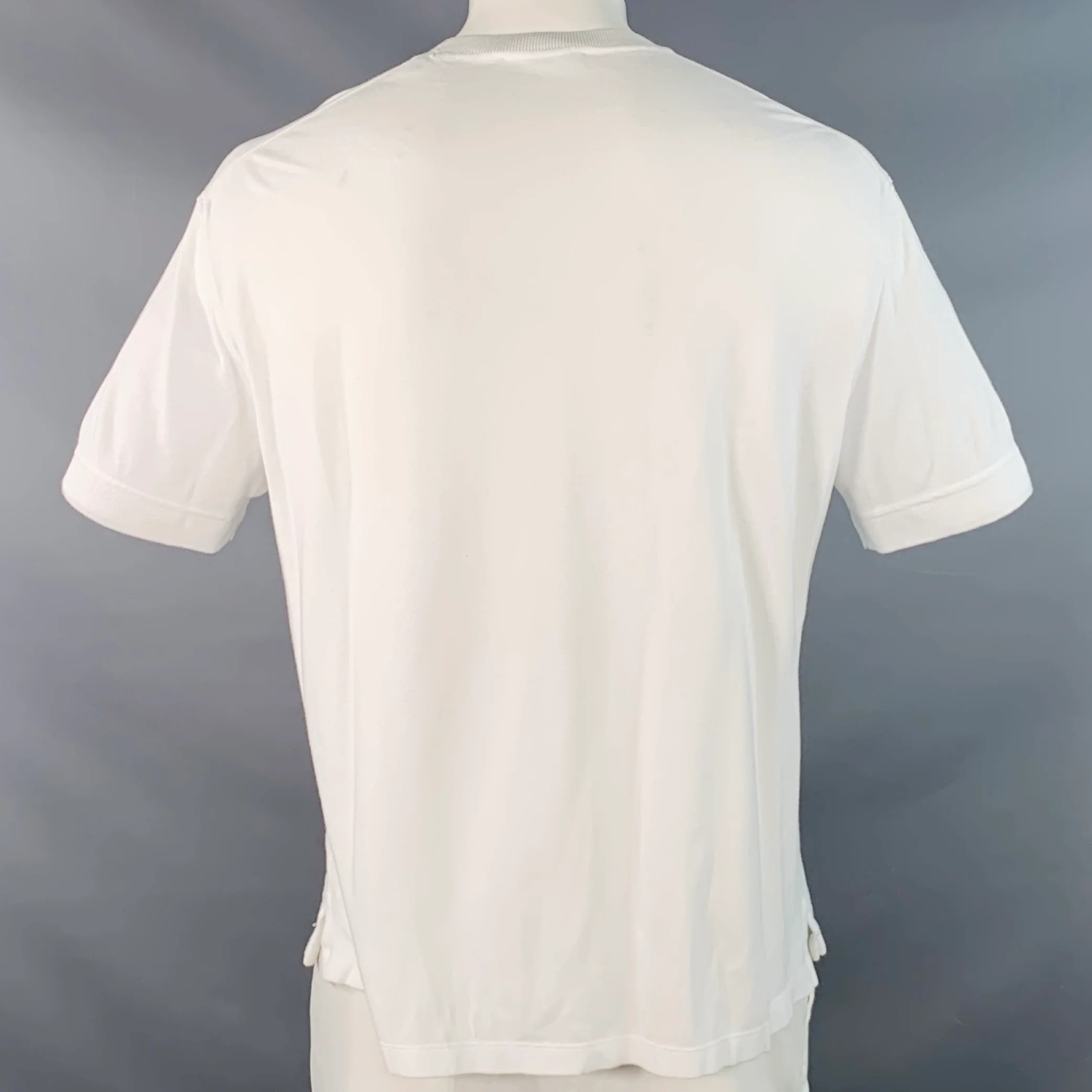ERMENEGILDO ZEGNA Size XXXL White Brown Logo Cotton Pique Crew Neck T-shirt - Image 4