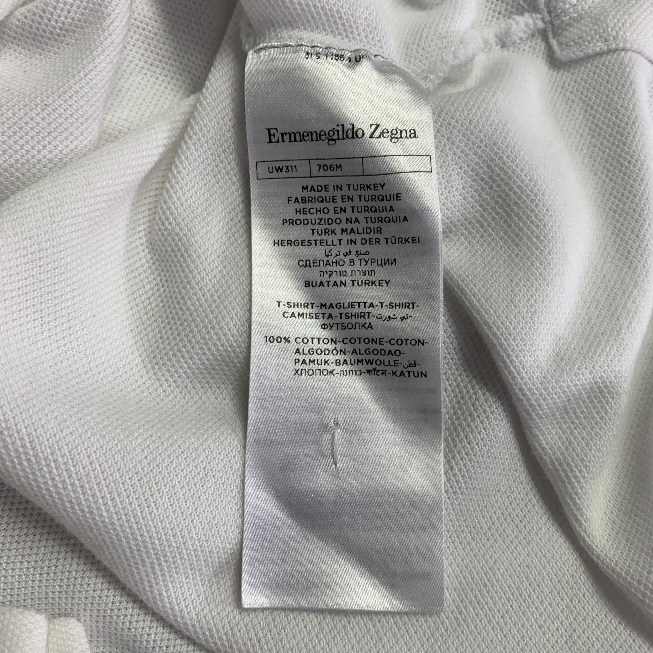 ERMENEGILDO ZEGNA Size XXXL White Brown Logo Cotton Pique Crew Neck T-shirt - Image 7