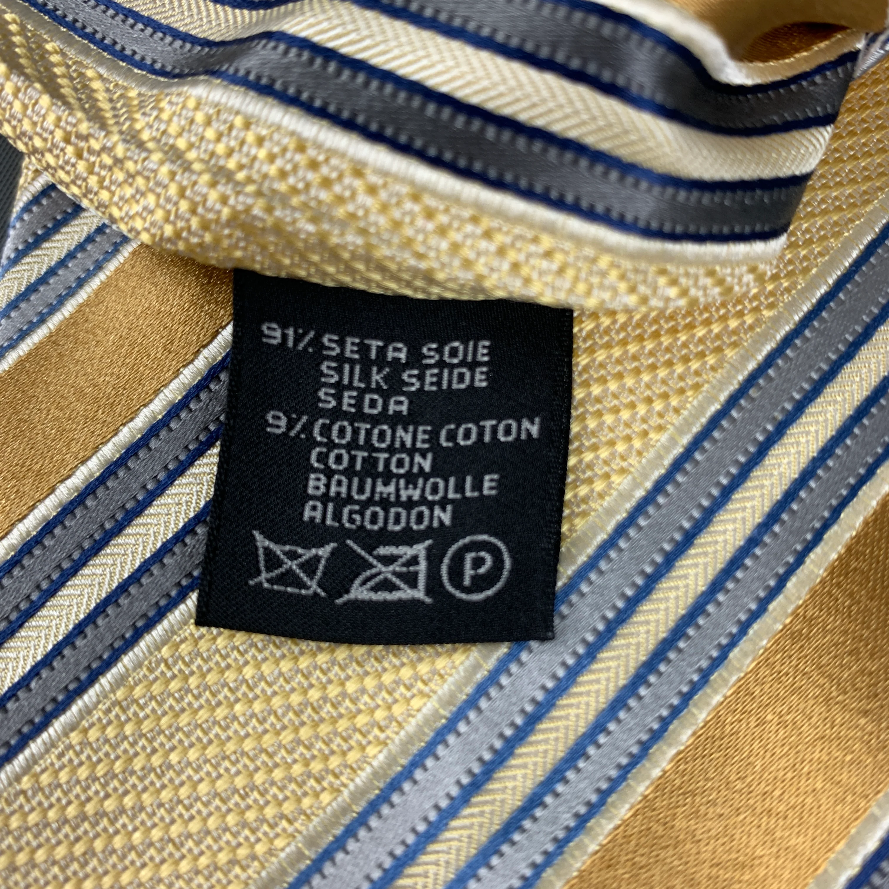ERMENEGILDO ZEGNA Yellow Grey Diagonal Stripe Silk / Cotton Tie - Image 5