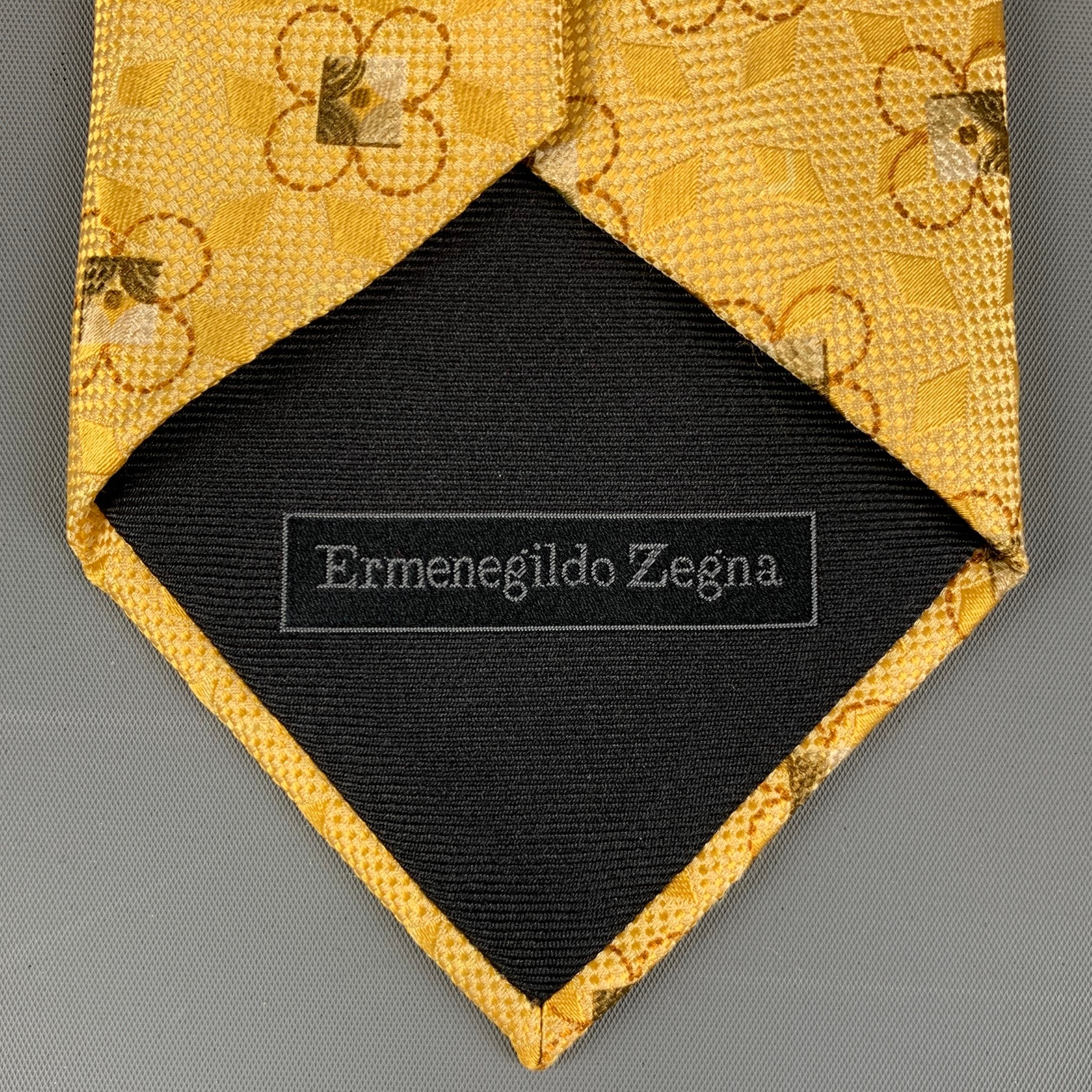 ERMENEGILDO ZEGNA Yellow Jacquard Silk Tie - Image 4