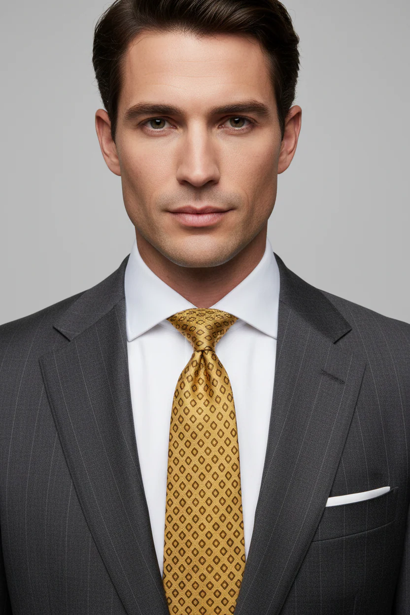 ERMENEGILDO ZEGNA Yellow Mustard Abstract Silk Tie - Image 2