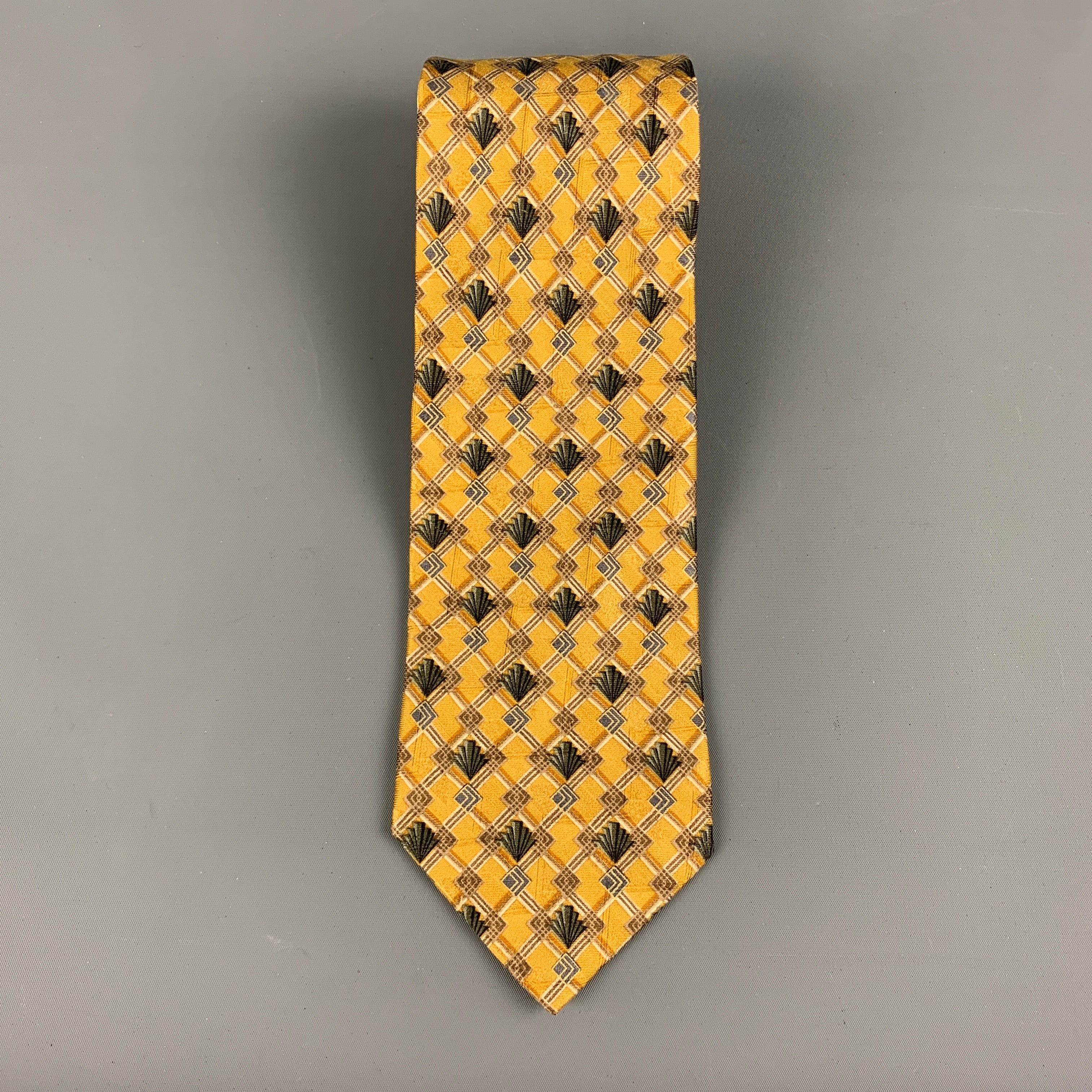 ERMENEGILDO ZEGNA Yellow Olive Rhombus Silk Tie