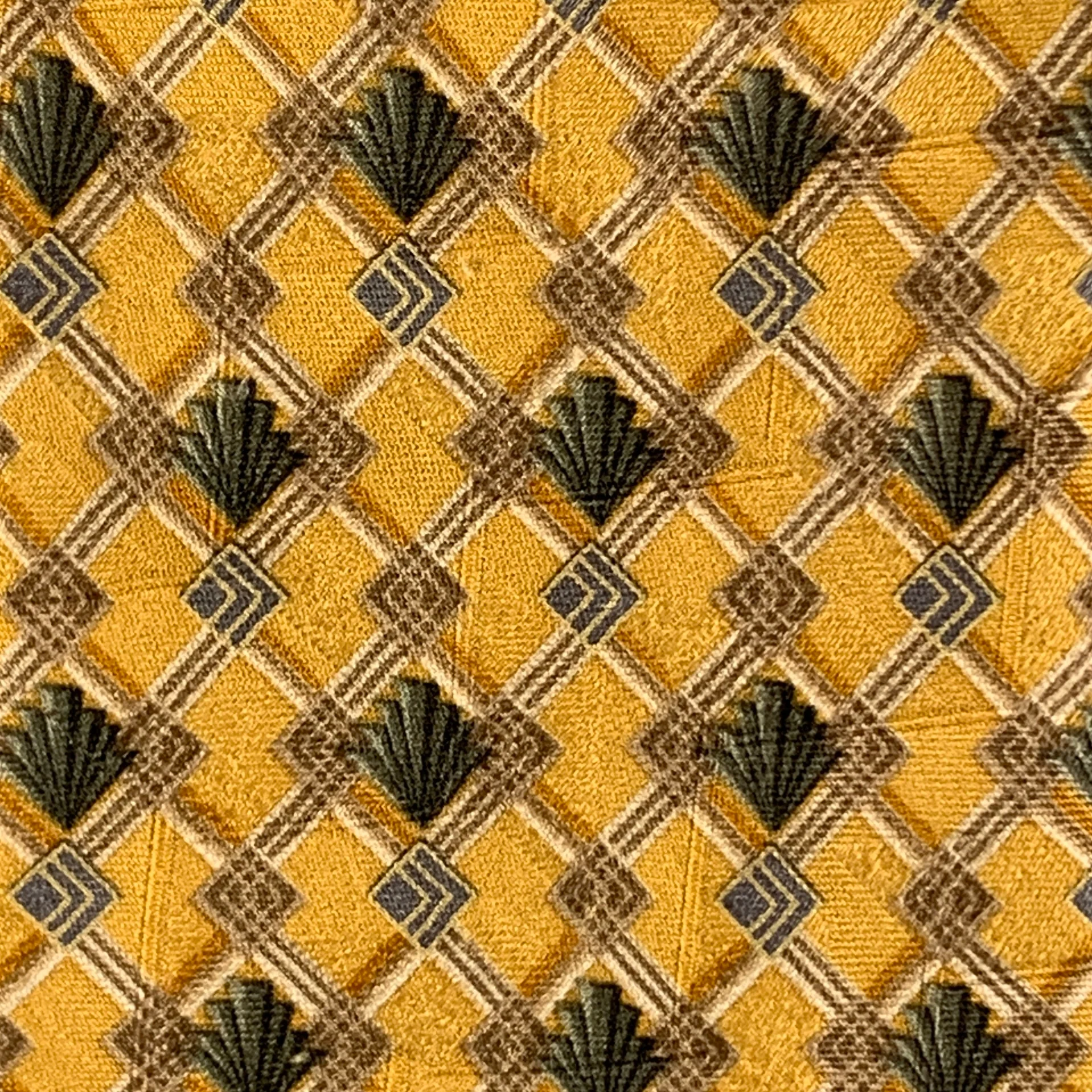 ERMENEGILDO ZEGNA Yellow Olive Rhombus Silk Tie - Image 2
