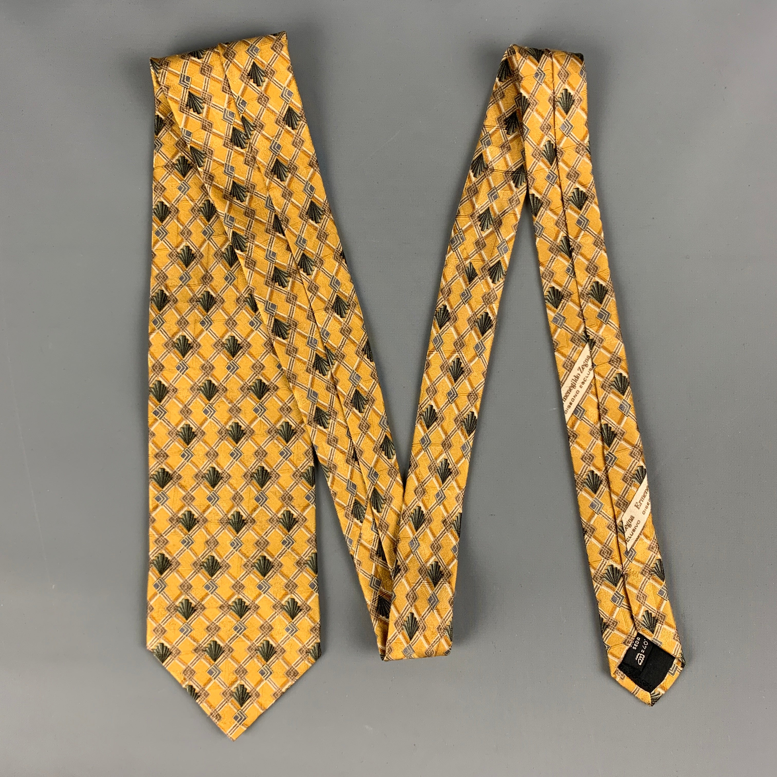 ERMENEGILDO ZEGNA Yellow Olive Rhombus Silk Tie - Image 3