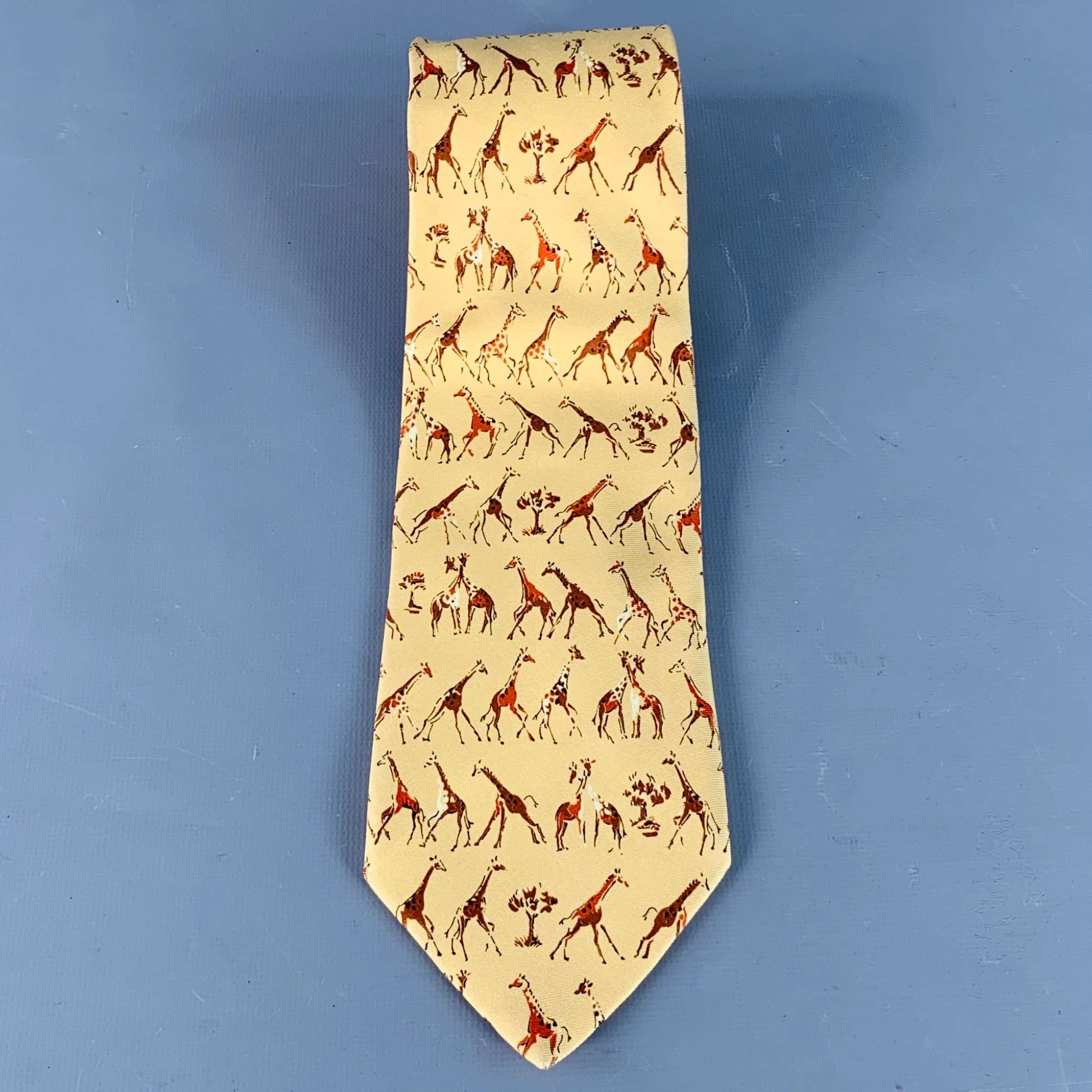 ERMENEGILDO ZEGNA Yellow Red Orange Giraffe Silk Twill Tie - Image 3