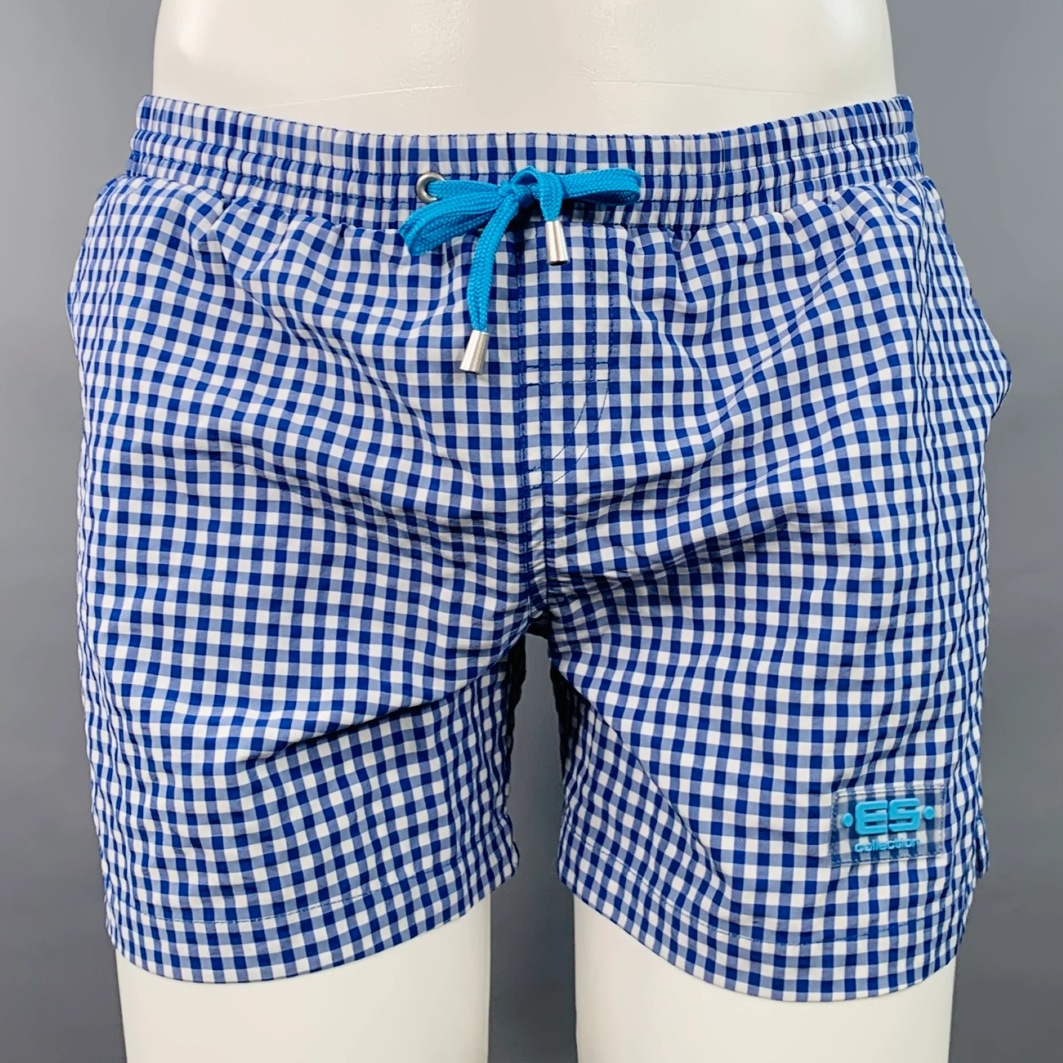 ES COLLECTION Size 34 Blue White Gingham Polyamide Blend Swim Trunks