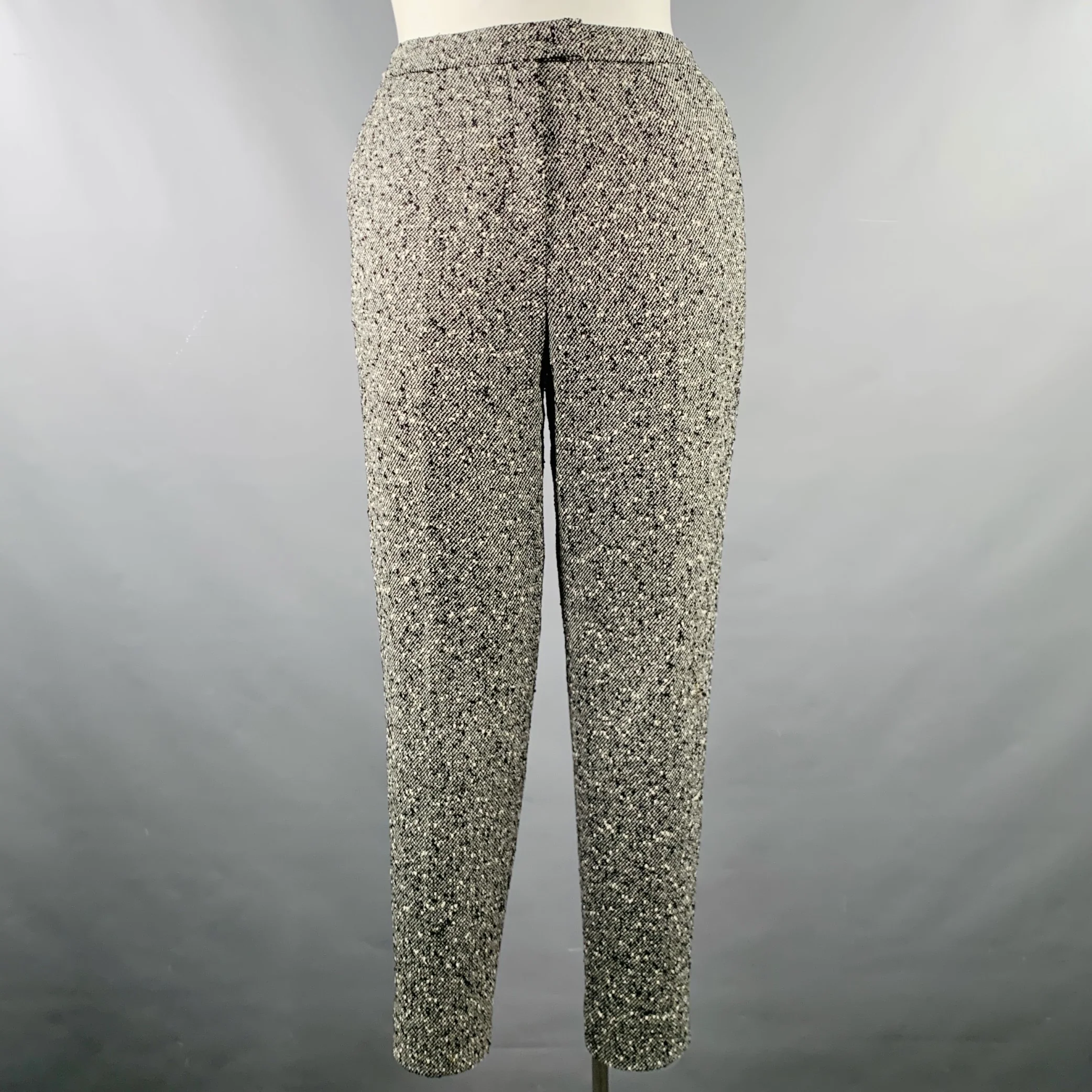 ESCADA Size 12 Black White Wool Blend Tweed Zip Fly Dress Pants
