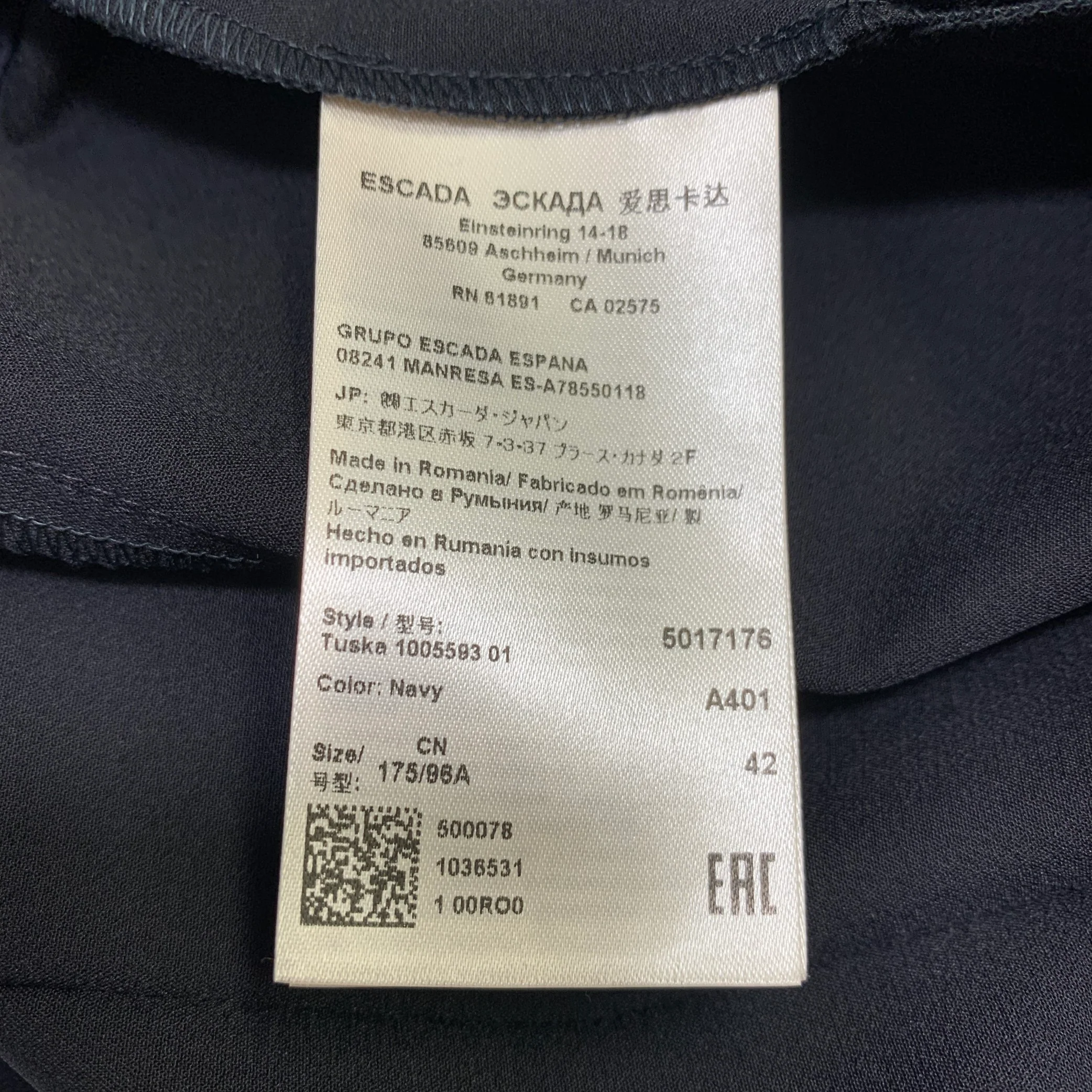 ESCADA Size 12 Navy Polyamide Blend Side Zipper Dress Pants - Image 3