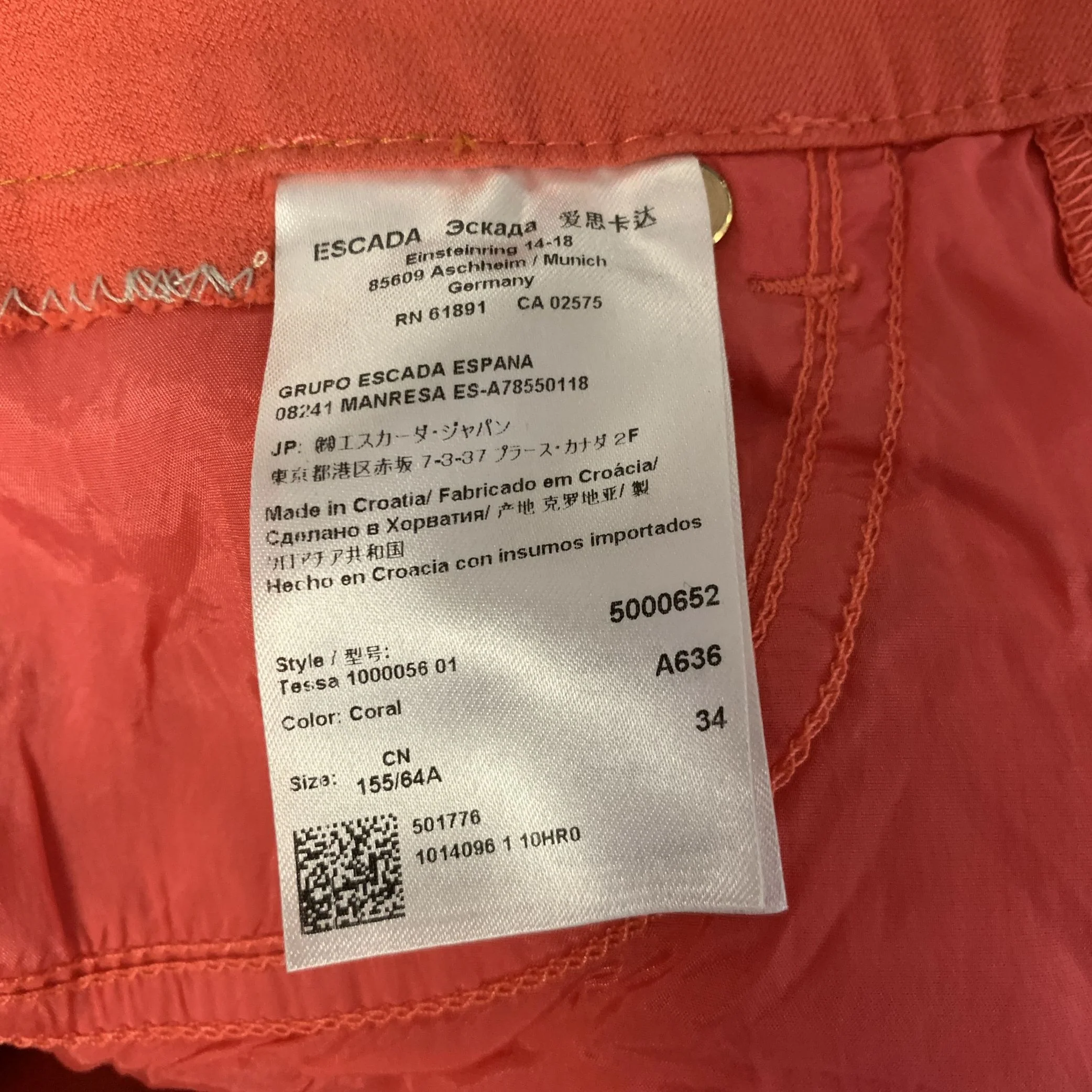 ESCADA Size 28 Coral Cotton Blend Casual Pants - Image 5