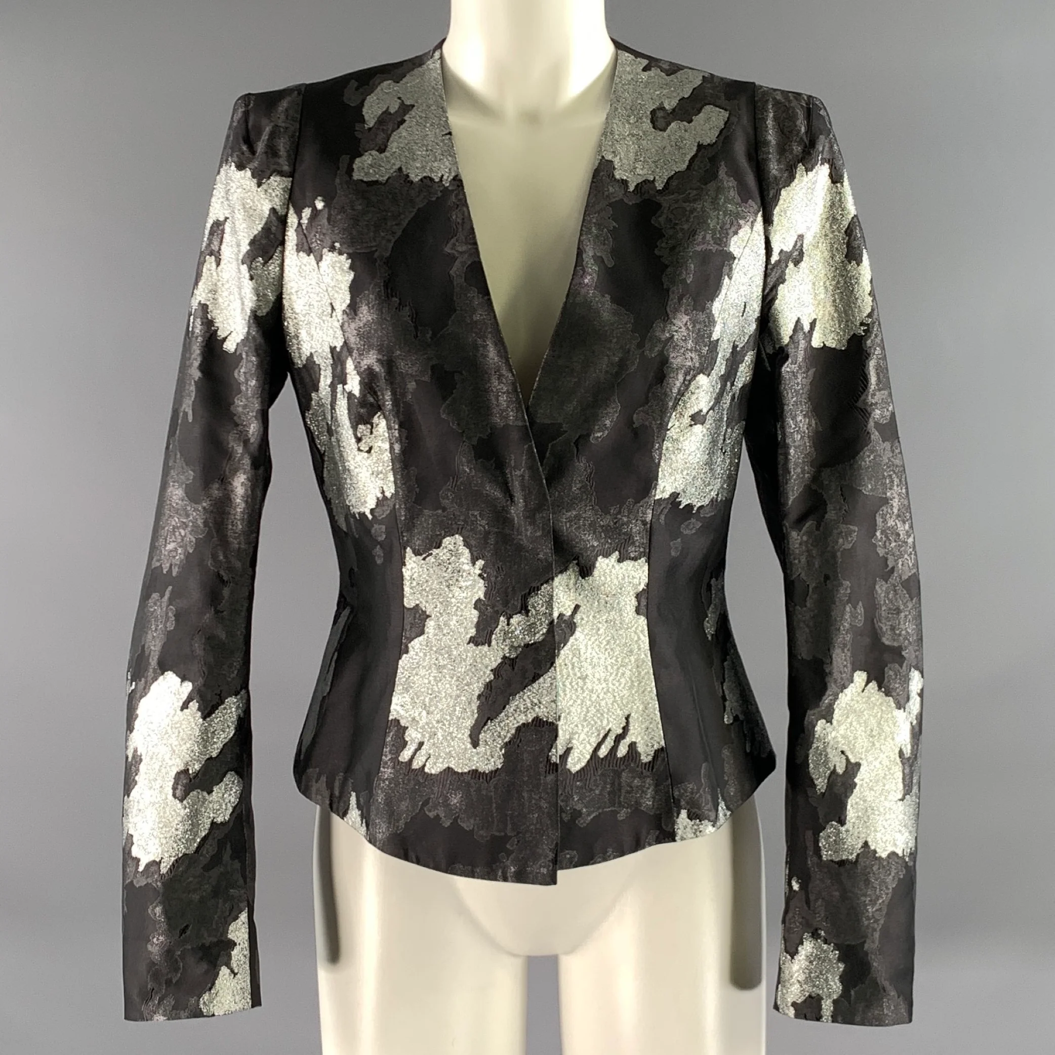 ESCADA Size 4 Black Silver Silk Blend Two Button Jacket
