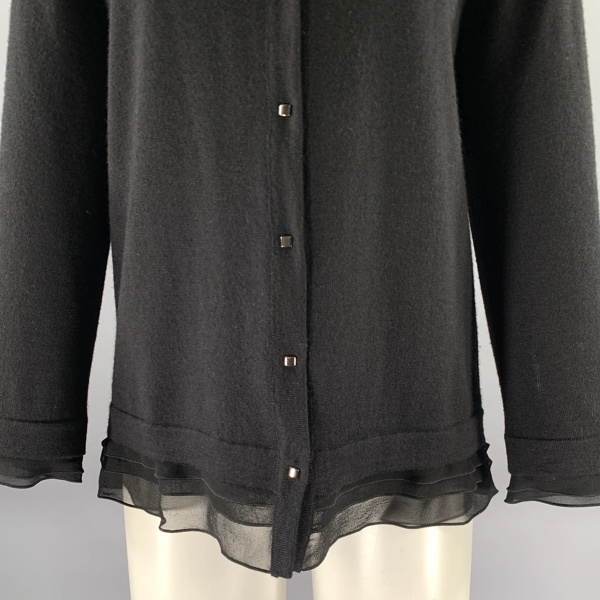 ESCADA Size L Black Wool Silk Cardigan - Image 2