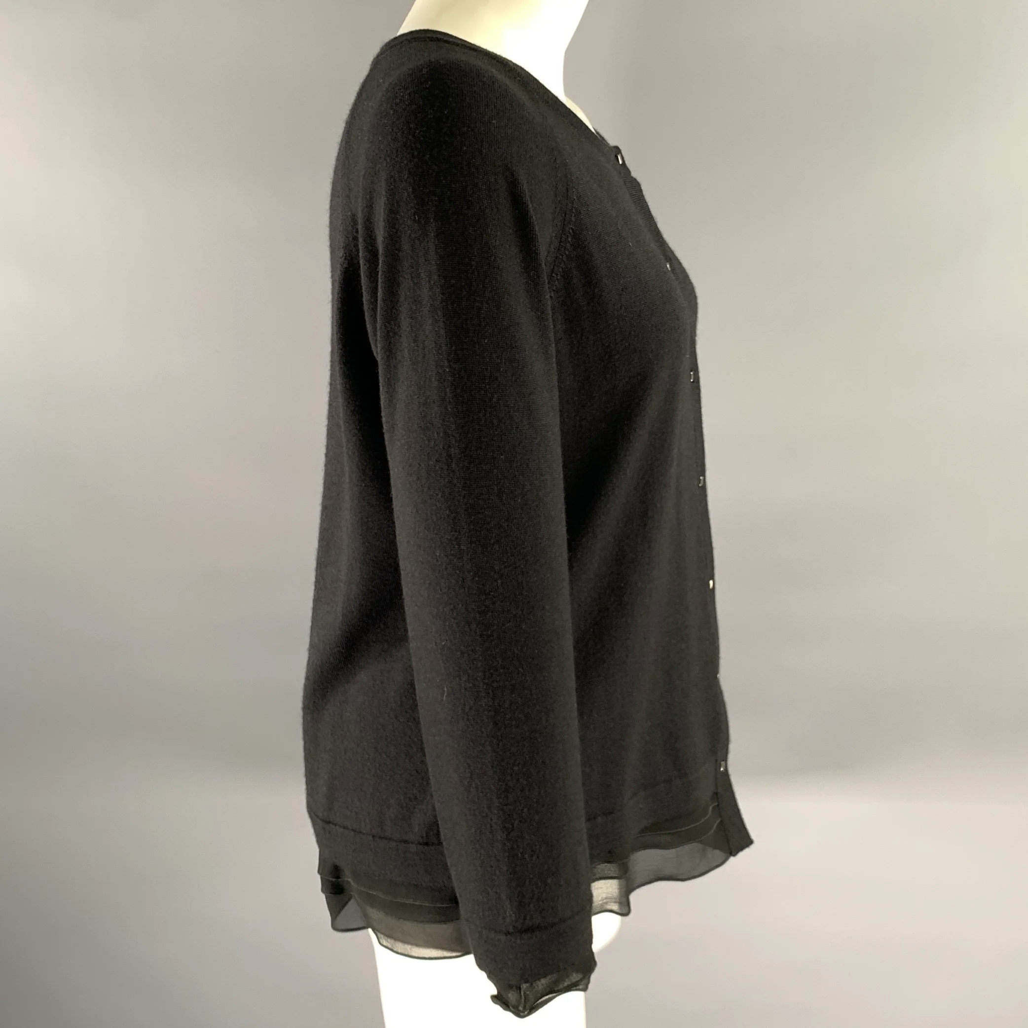 ESCADA Size L Black Wool Silk Cardigan - Image 3