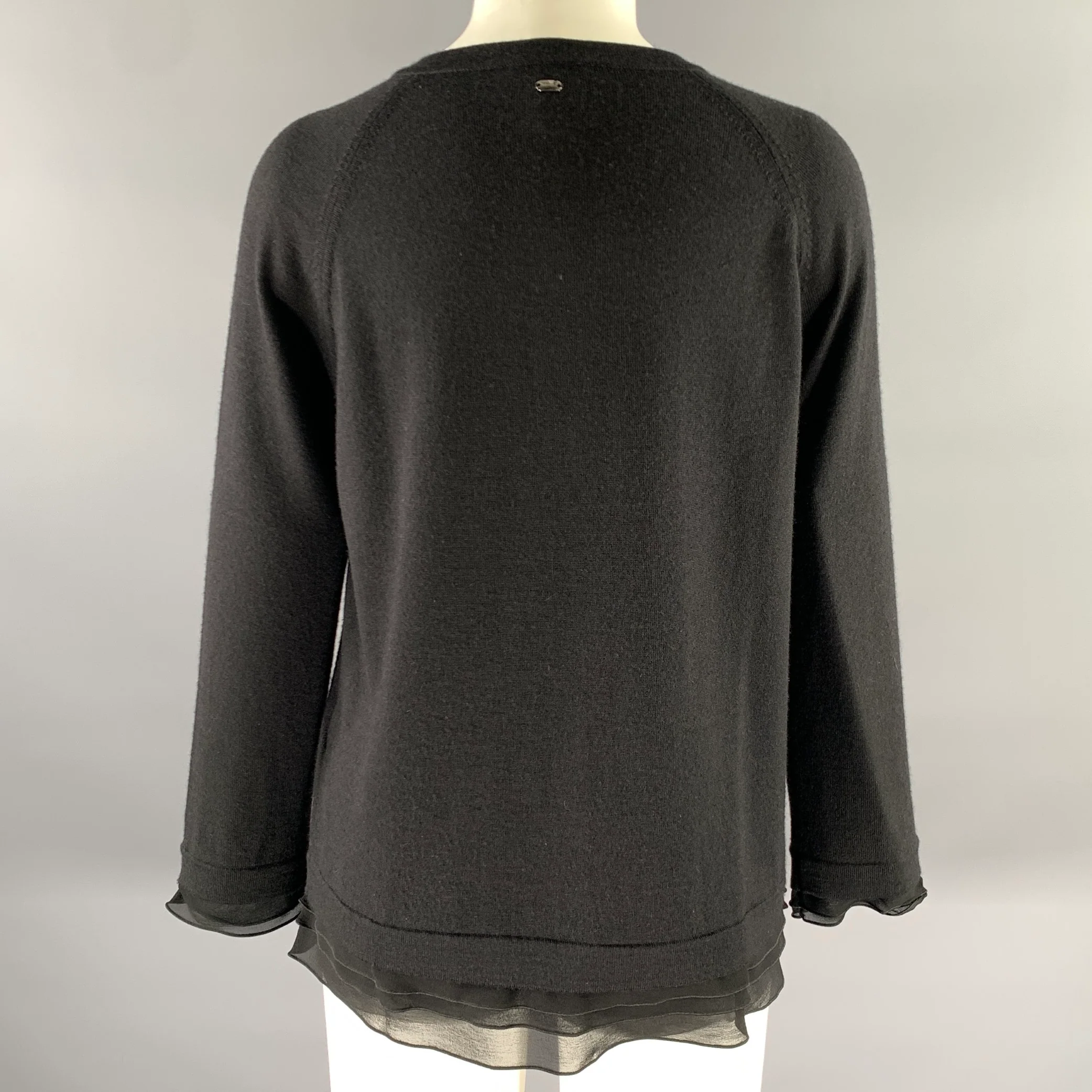 ESCADA Size L Black Wool Silk Cardigan - Image 4