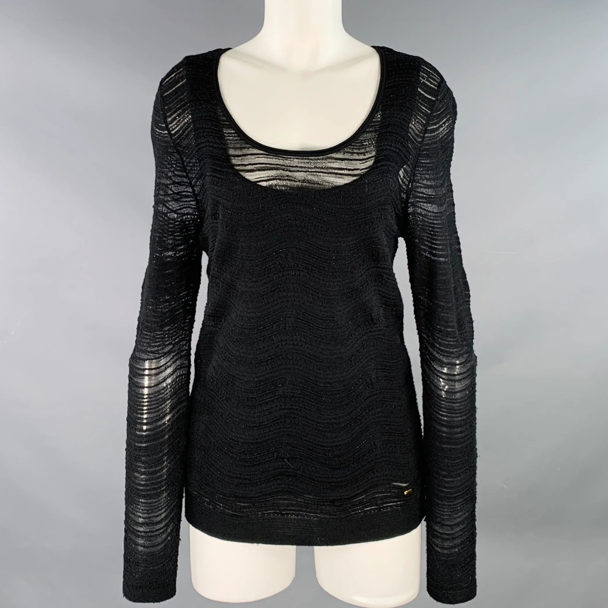ESCADA Size M Black Wool Blend Textured Stripe Scoop Neck Pullover