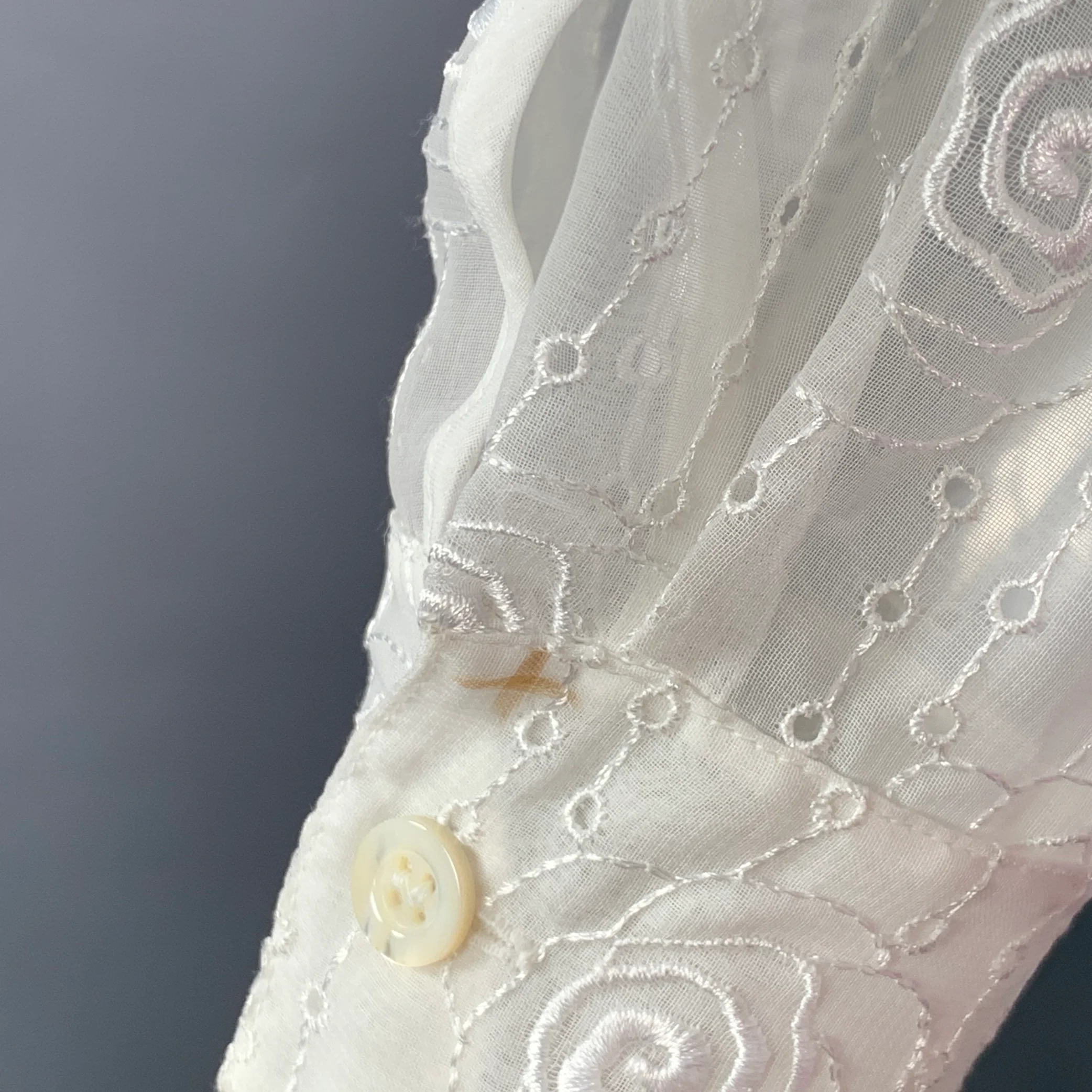 ESCADA Size M Cream Polyester Eyelet Button Up Shirt - Image 5