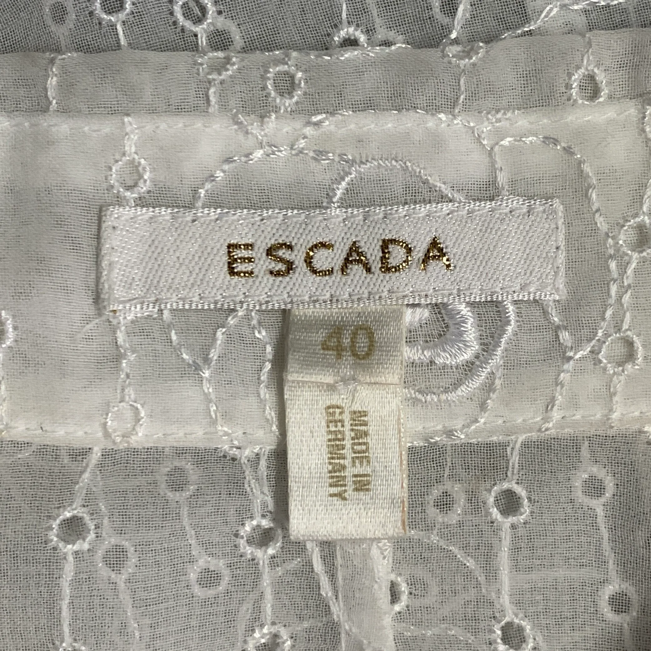 ESCADA Size M Cream Polyester Eyelet Button Up Shirt - Image 6