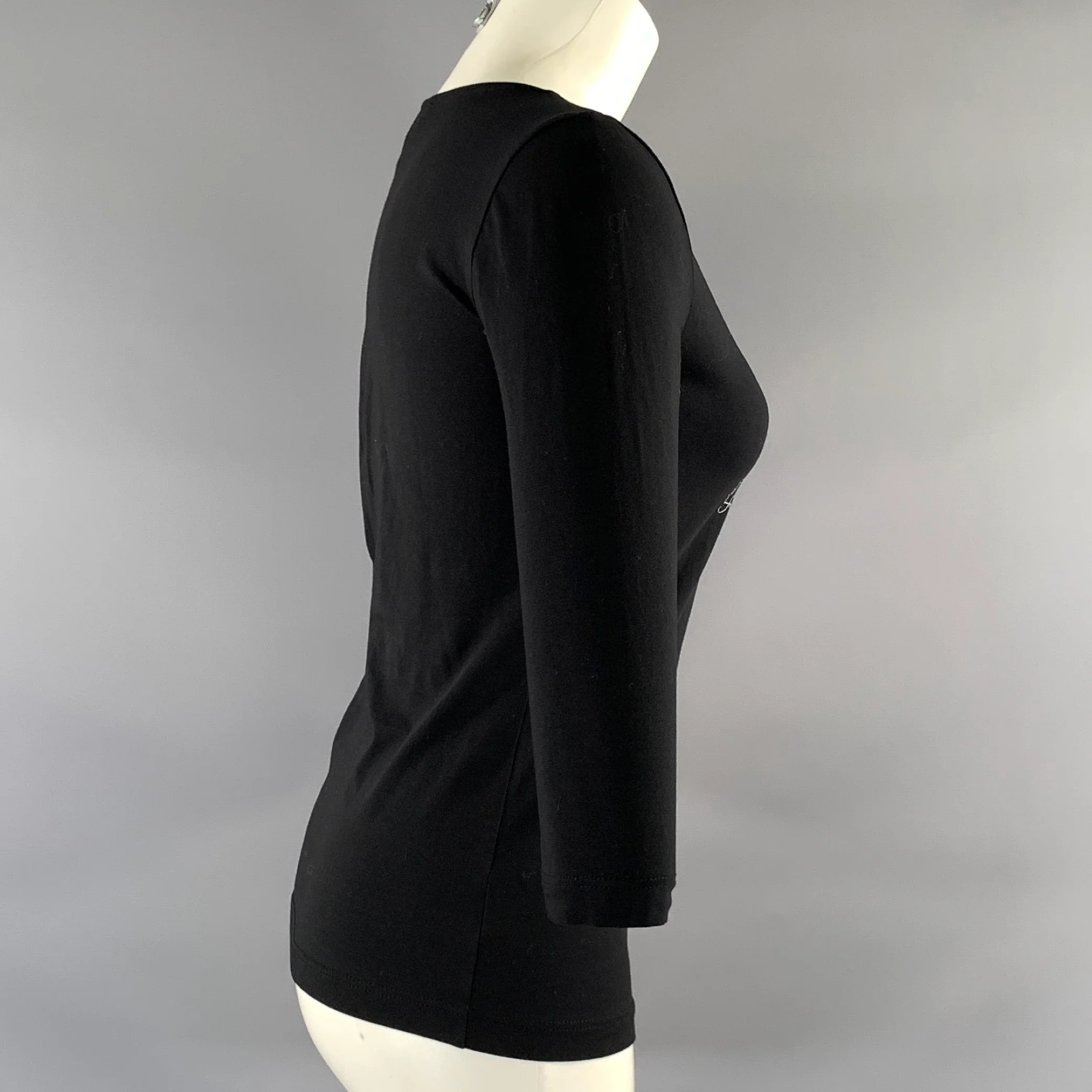 ESCADA Size S Black Silver Cotton Elastane Rhinestones Pullover Womens - Image 3