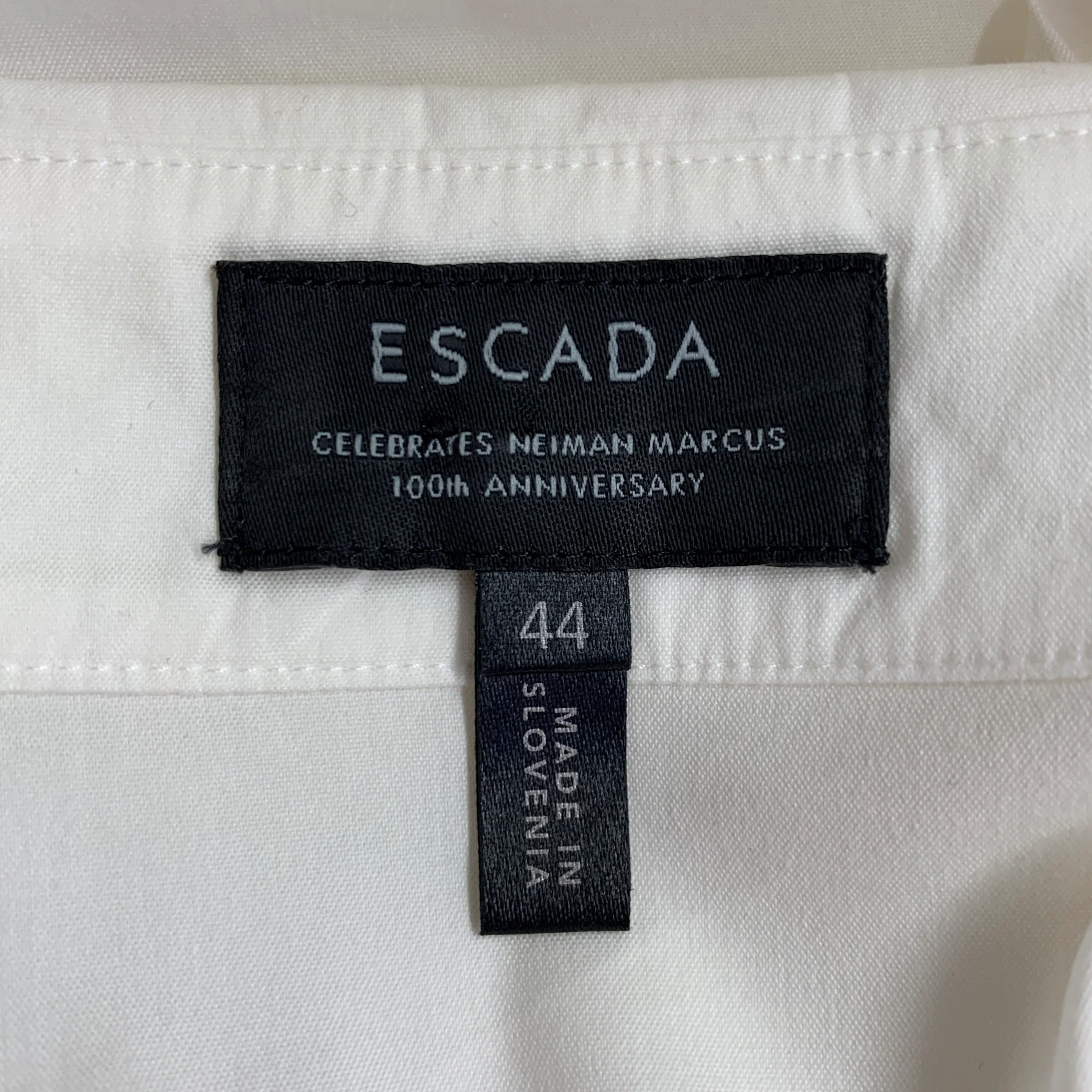 ESCADA Size XL Cream Cotton Blend Pleated Bib Button Up Shirt - Image 5